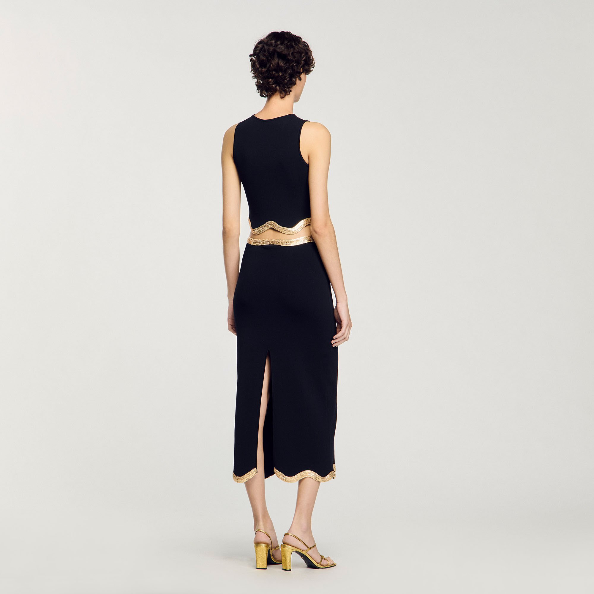 Long knitted skirt with chain detail black / gray For Women