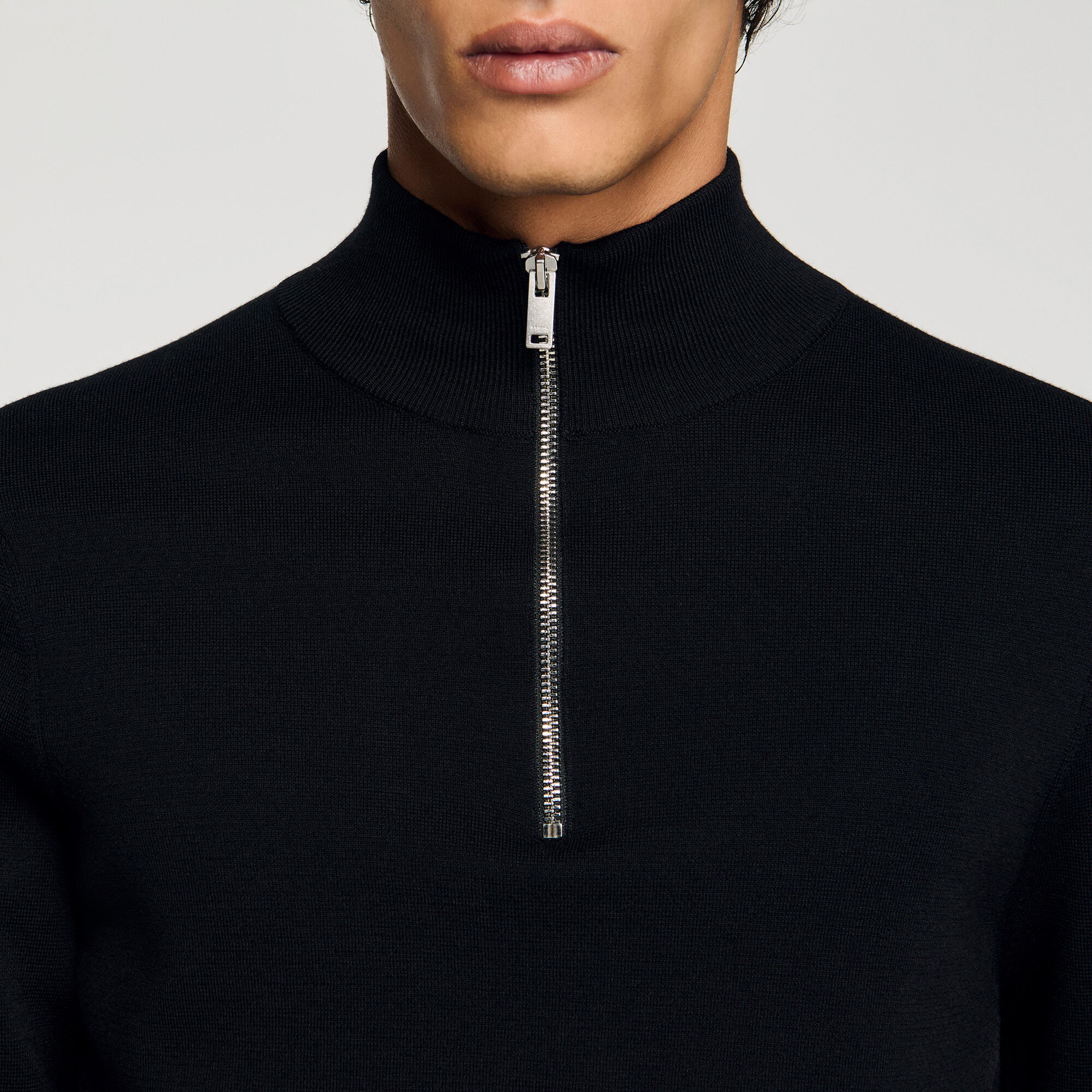 Wool jumper with zip collar