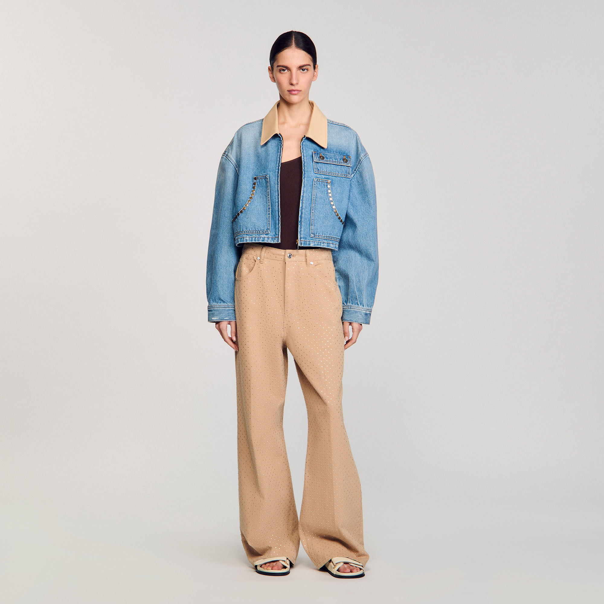 Denim jacket with studs blue For Women | Sandro Paris Denim jacket with studs blue For Women | Sandro Paris