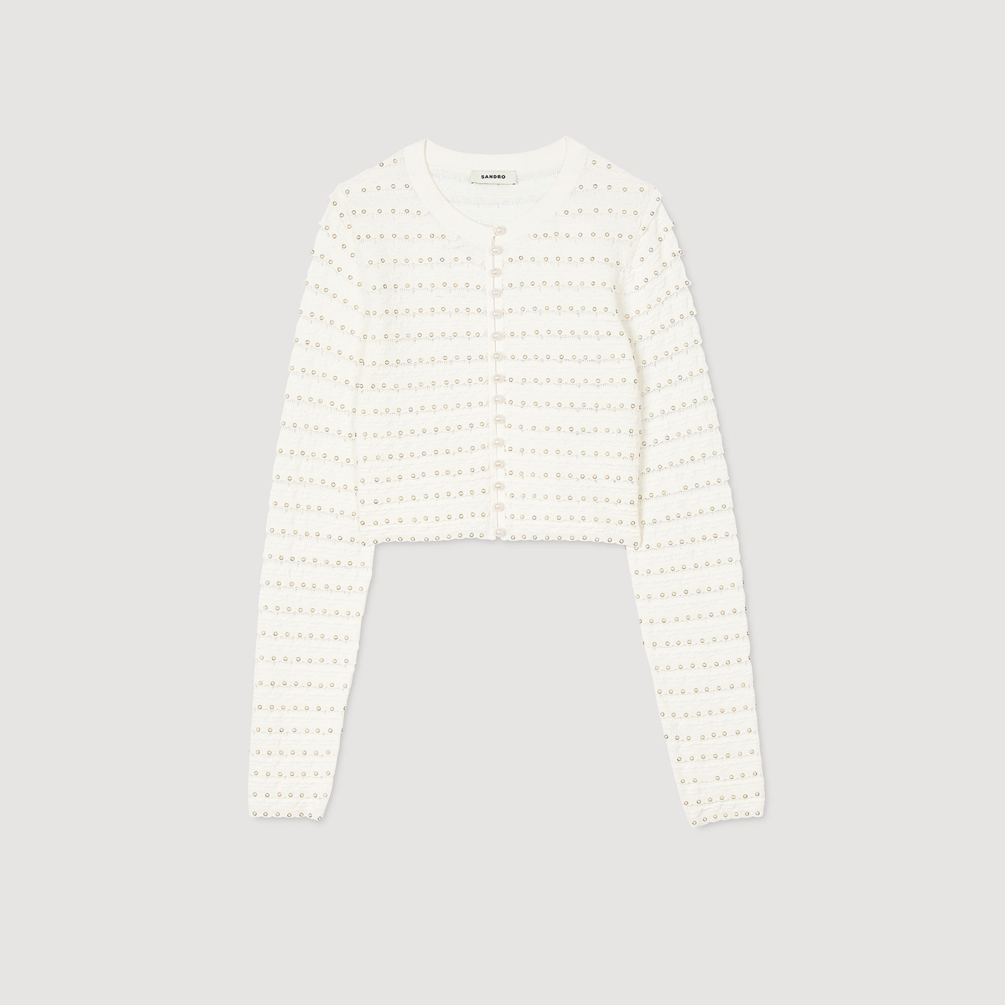 Cropped cardigan with pearl buttons white / beige For Women