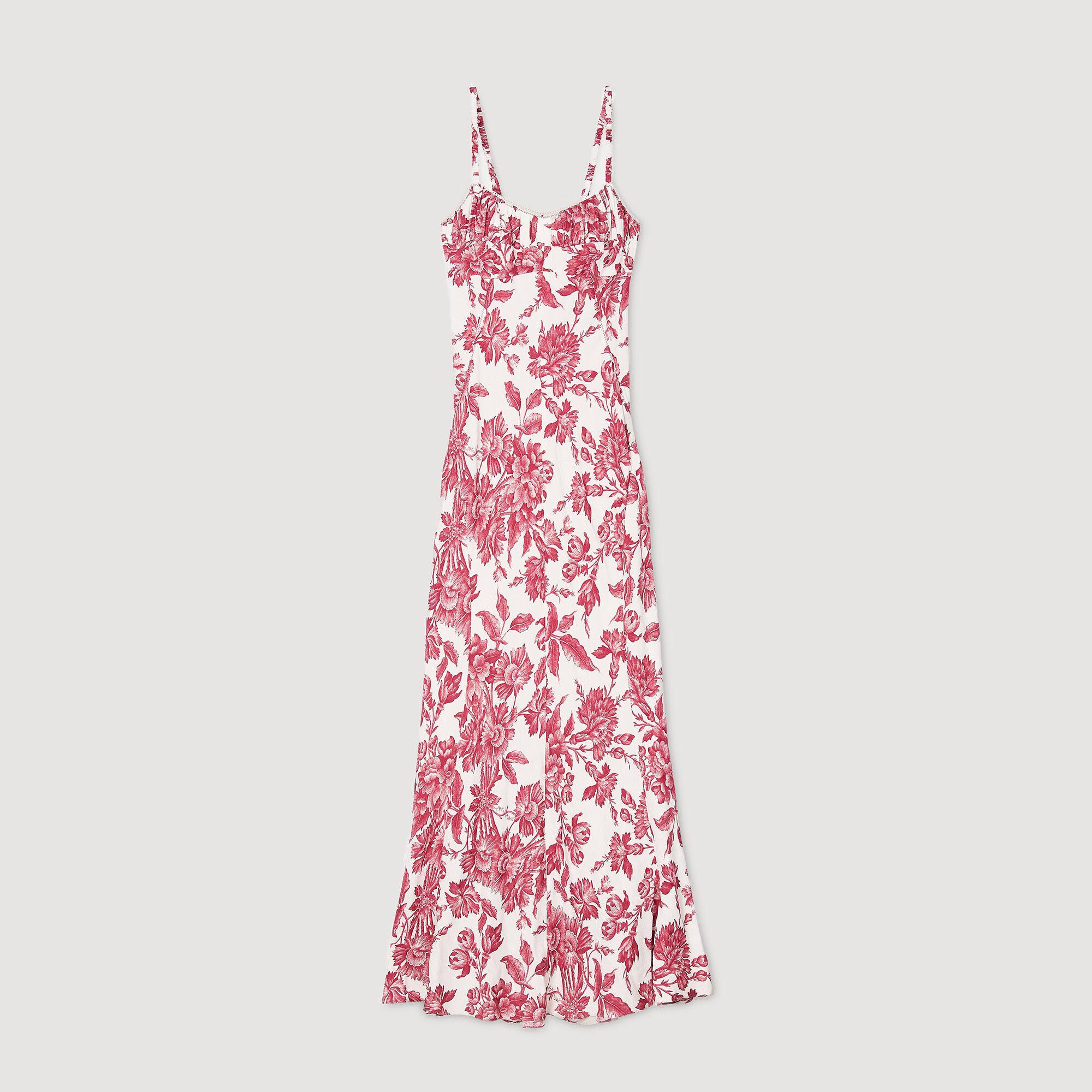 関税・送料込み!【国内発送】SANDRO Rhinestone Maxi ワンピース サマーセール！】花柄刺繍レースドレス/ホルターネック/胸元
