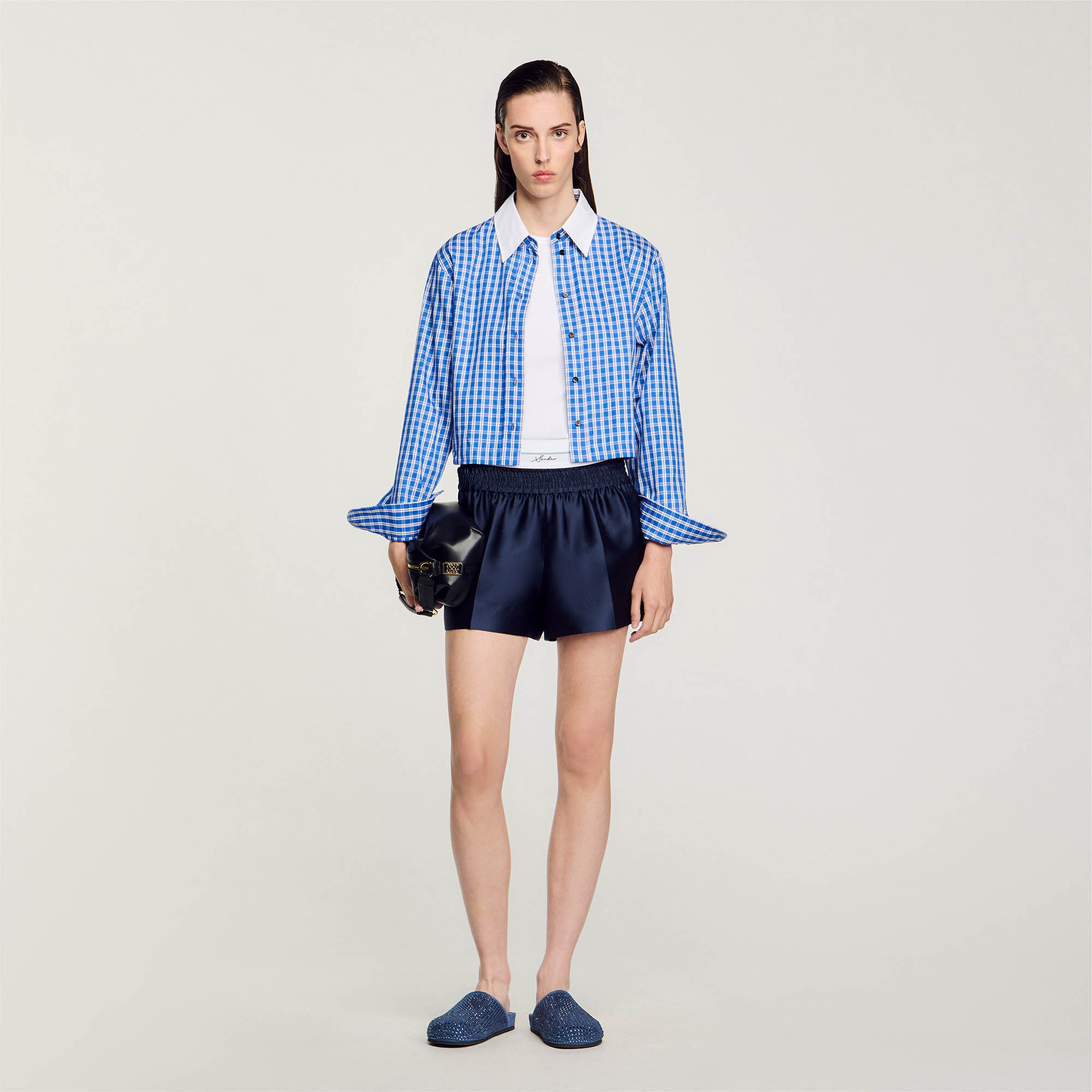 Satin 2 in 1 effect shorts blue For Women Sandro Paris