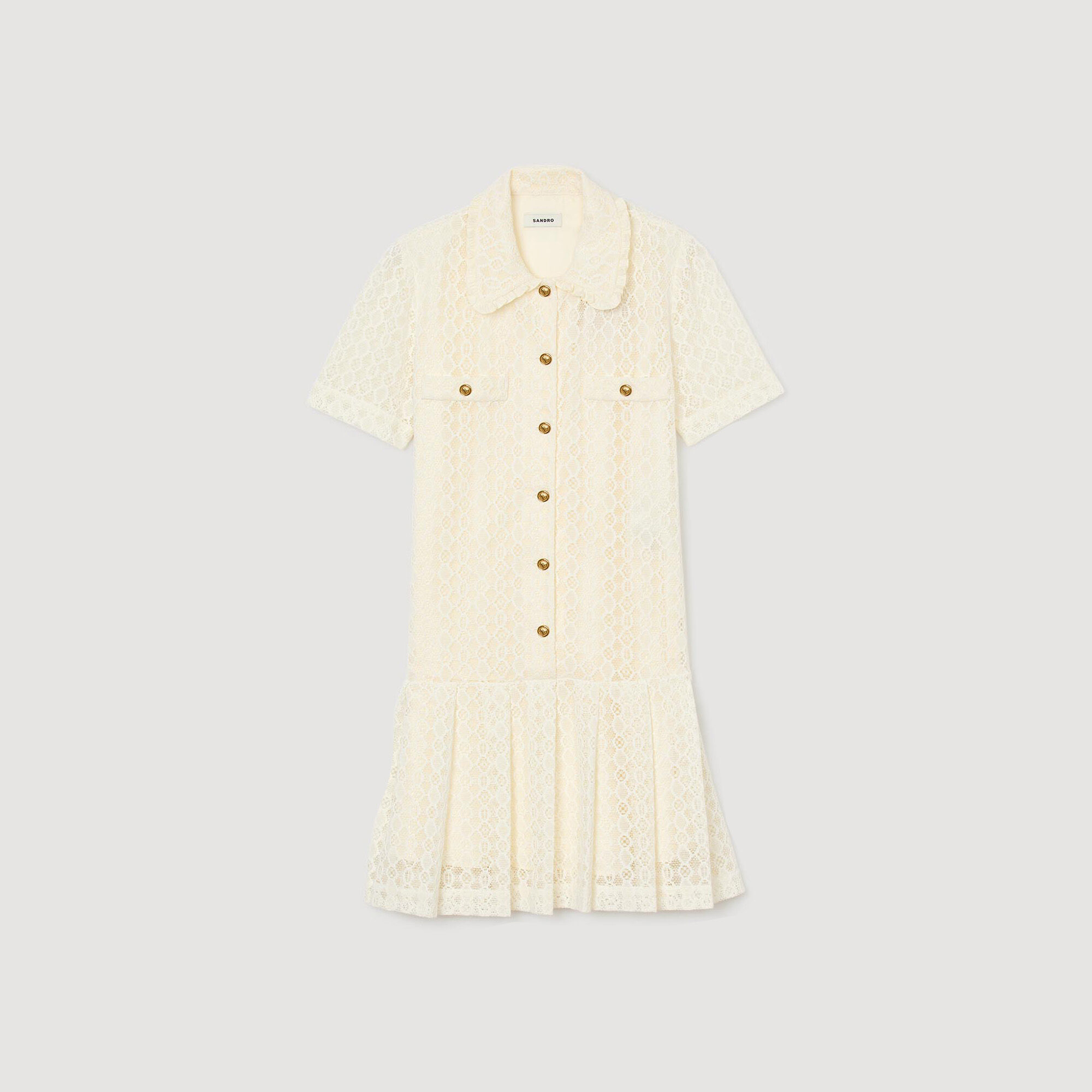 【sandro】関税・送料込★ホワイト ミニワンピース スイスドット SANDRO ツイル ミニワンピース ラッフル付き ポルカドット | THE