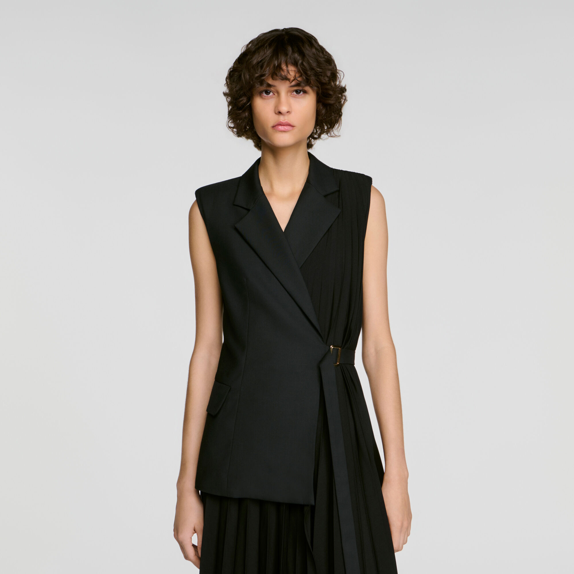 2-in-1 wraparound maxi dress black / gray For Women | Sandro Paris