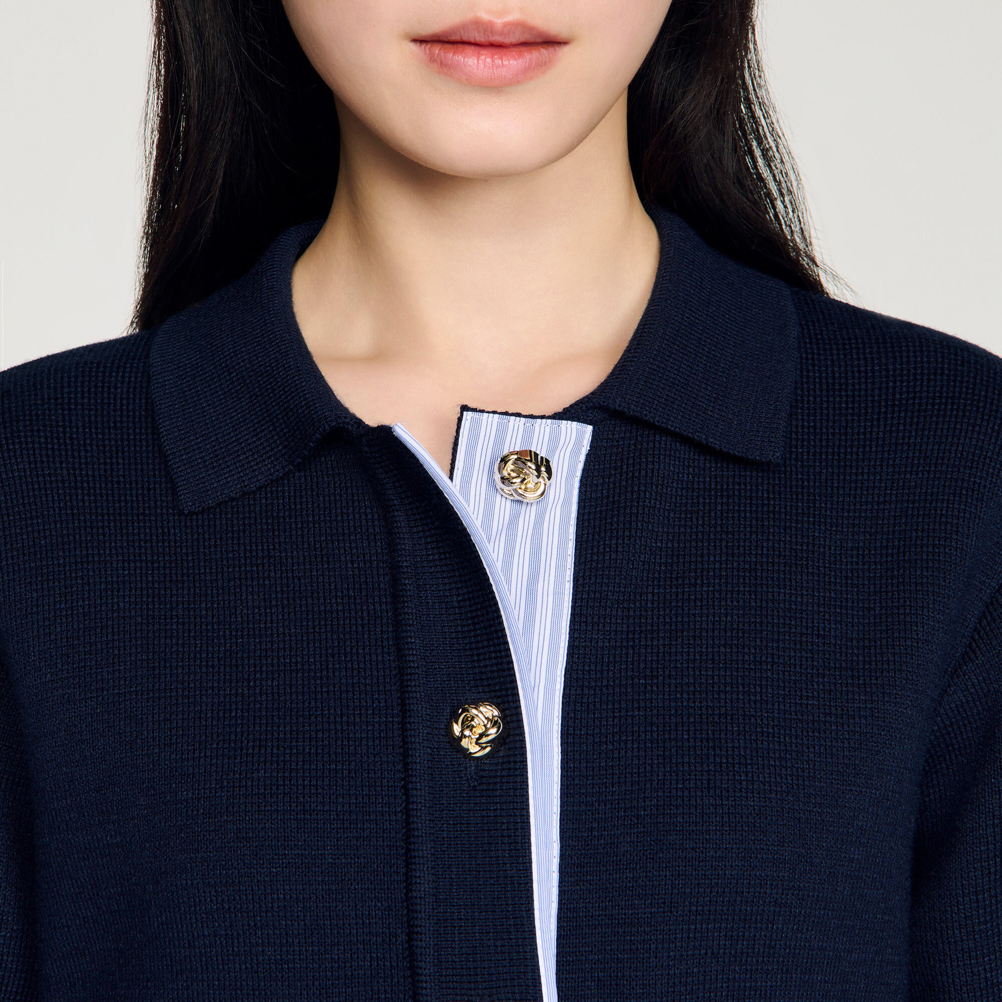 Wool polo cardigan blue For Women | Sandro Paris