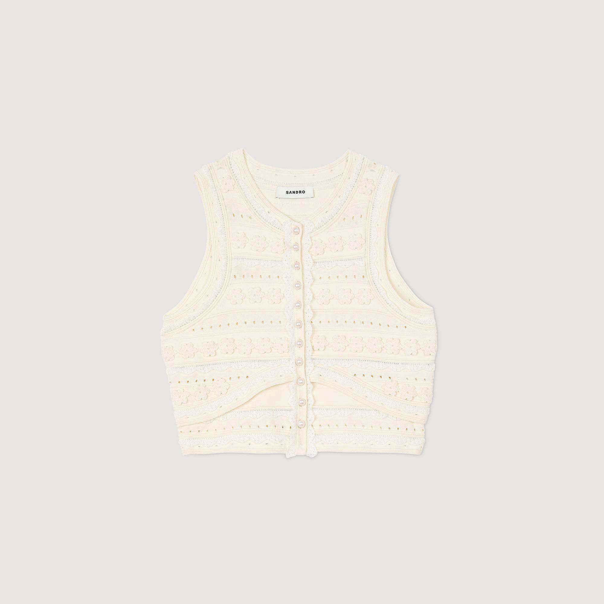 【sandro】IVORY Rio 花 アップリケ Croche Knit sandro】IVORY Rio 花 アップリケ Croche Knit