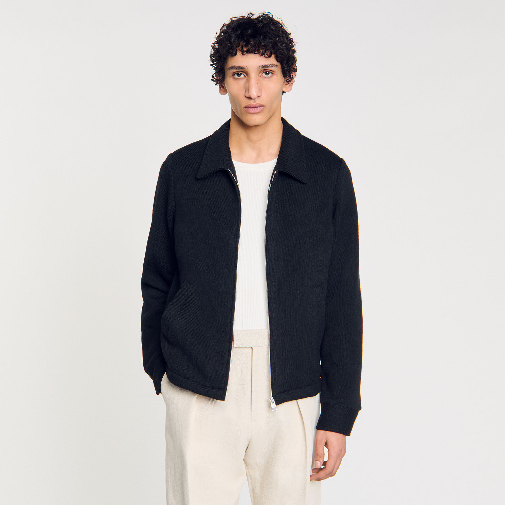 sandro paris  ウールニット　ジャケット Knit jacket blue for Men | Sandro Paris