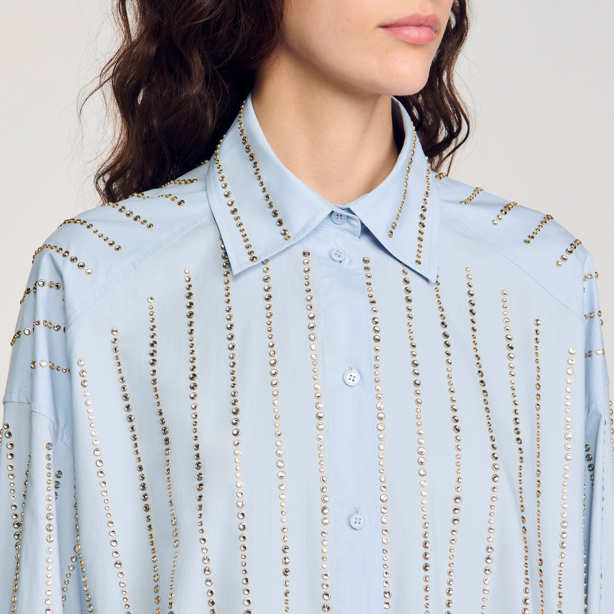 Rhinestone shirt blue For Women | Sandro Paris