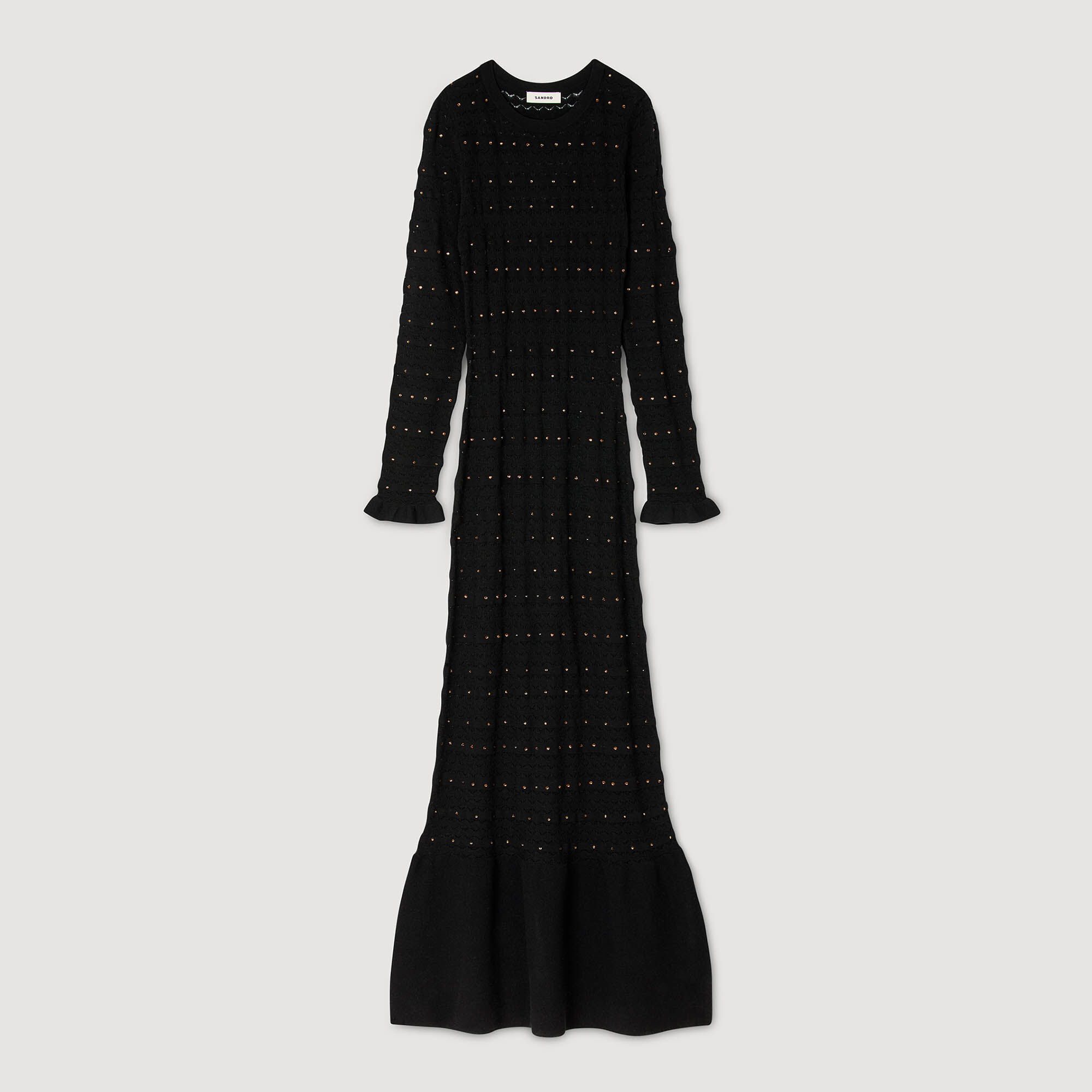 新品タグ付き⭐️ハーリップトゥ Simone Knit Long Dress　M Rhinestone knit maxi dress black / gray For Women | Sandro Paris