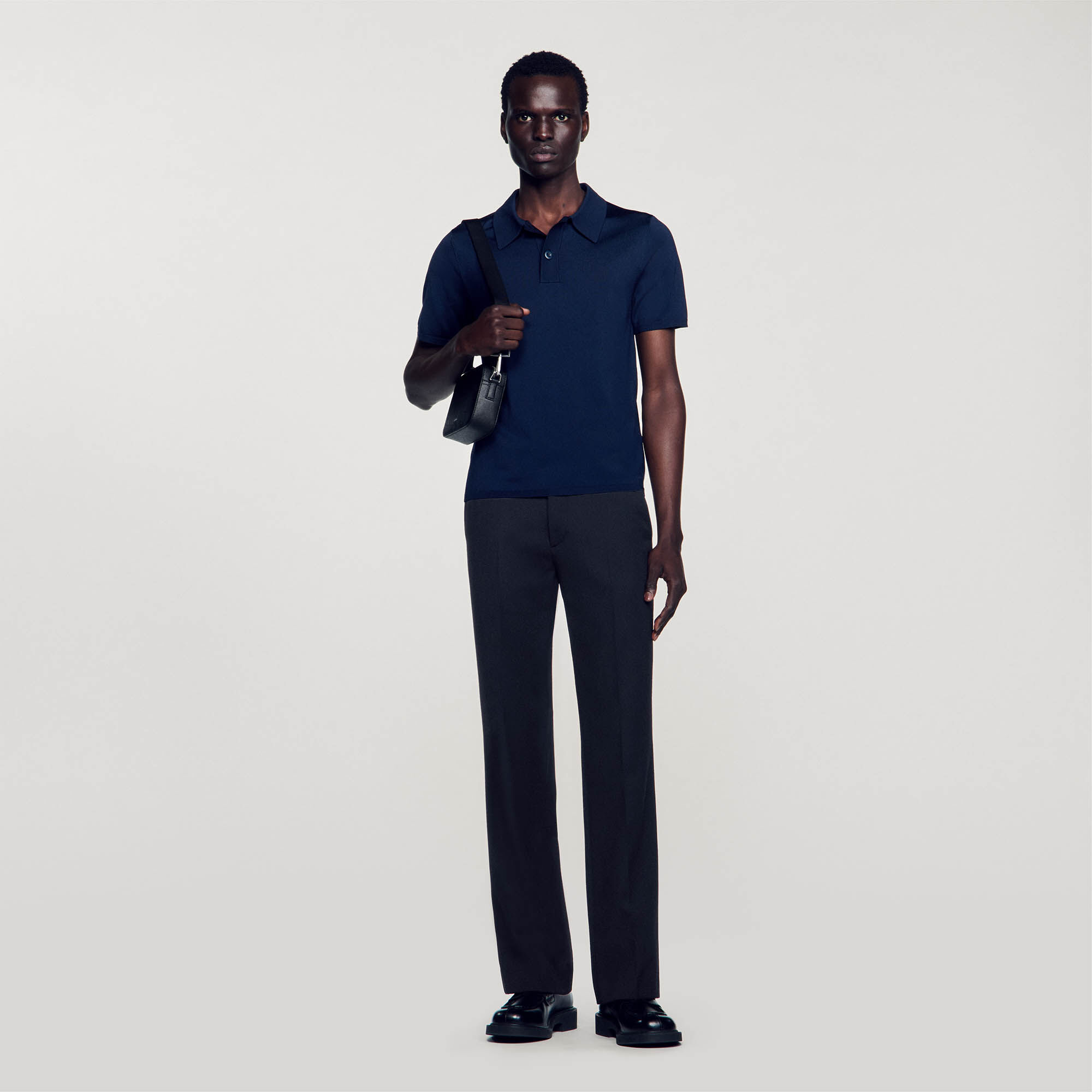 Short sleeve knitted polo shirt blue for Men Sandro Paris