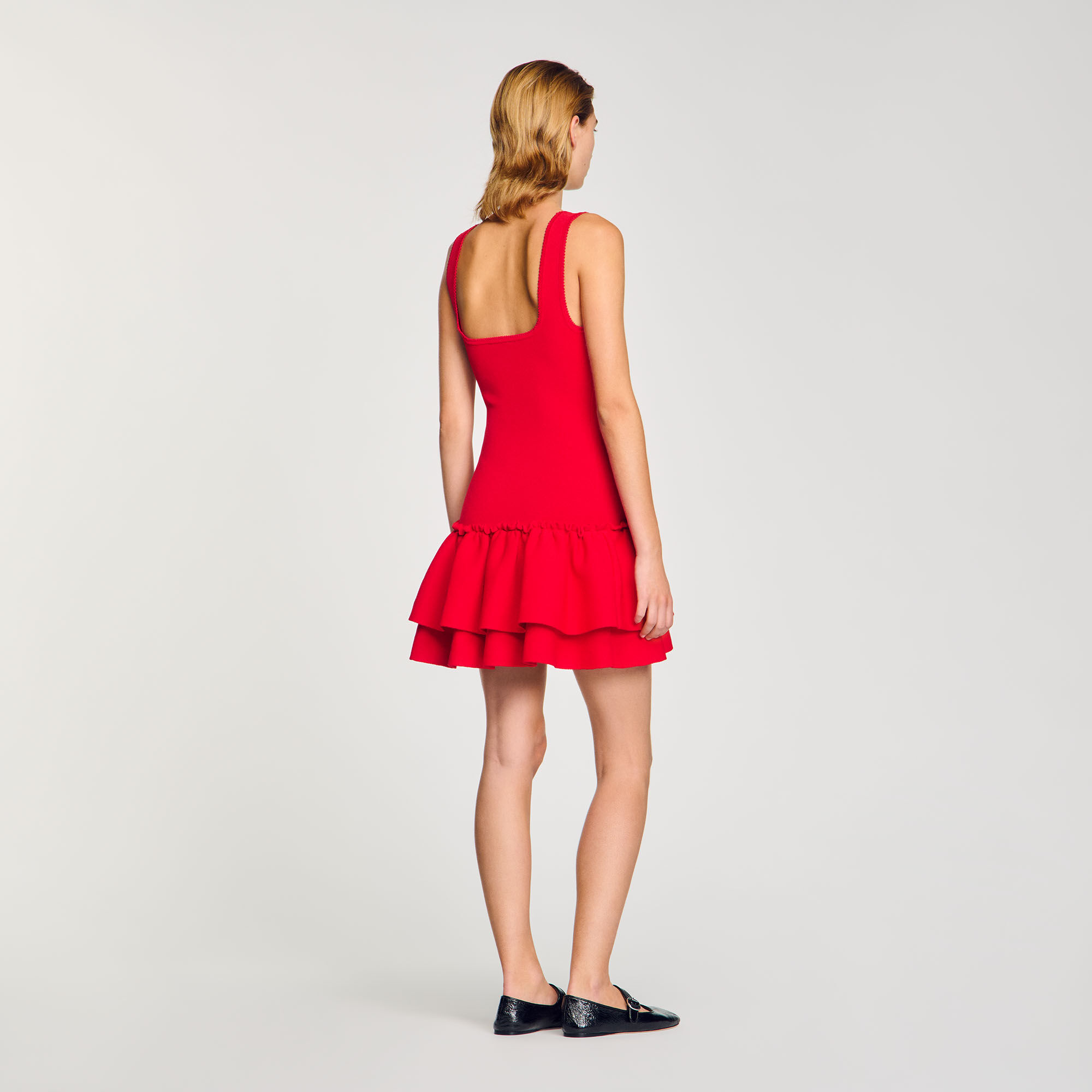 Short knit dress with ruffles red For Women | Sandro Paris