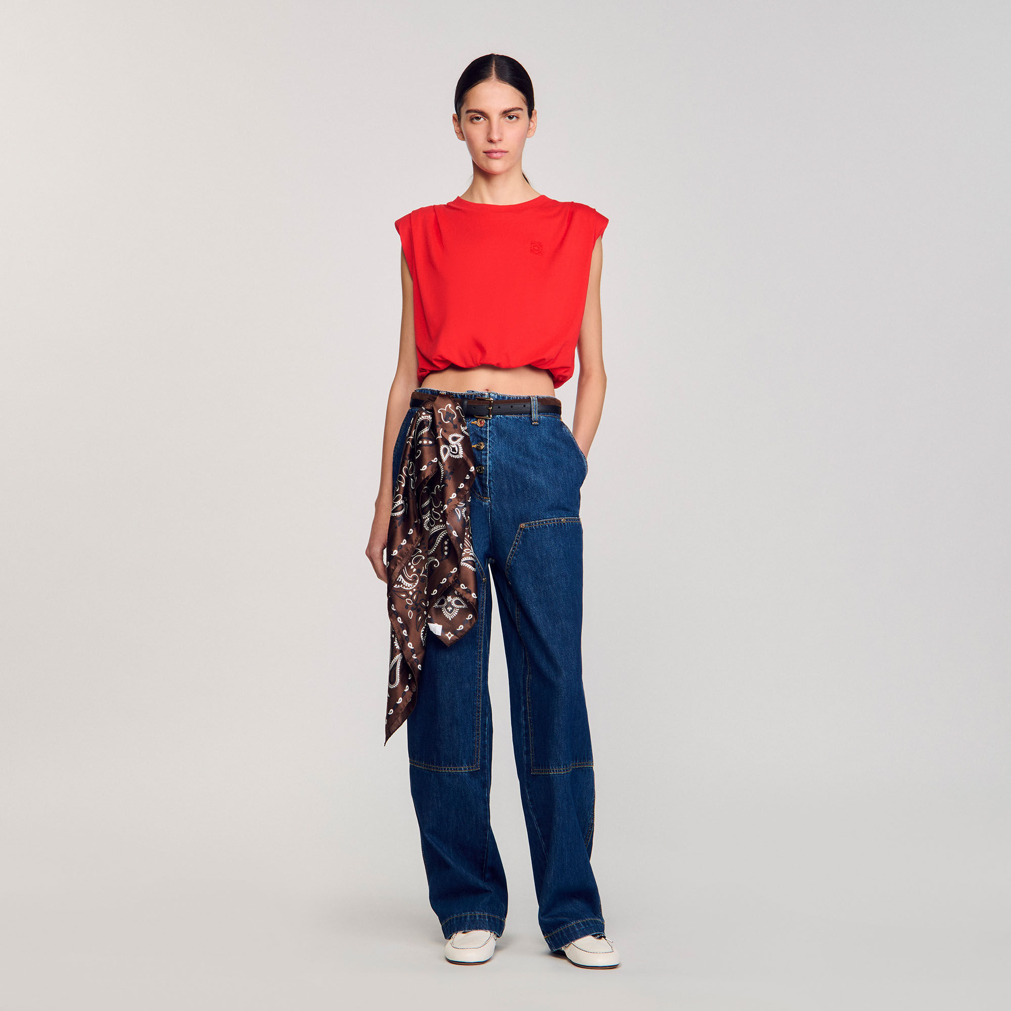 Short draped T-shirt red For Women | Sandro Paris