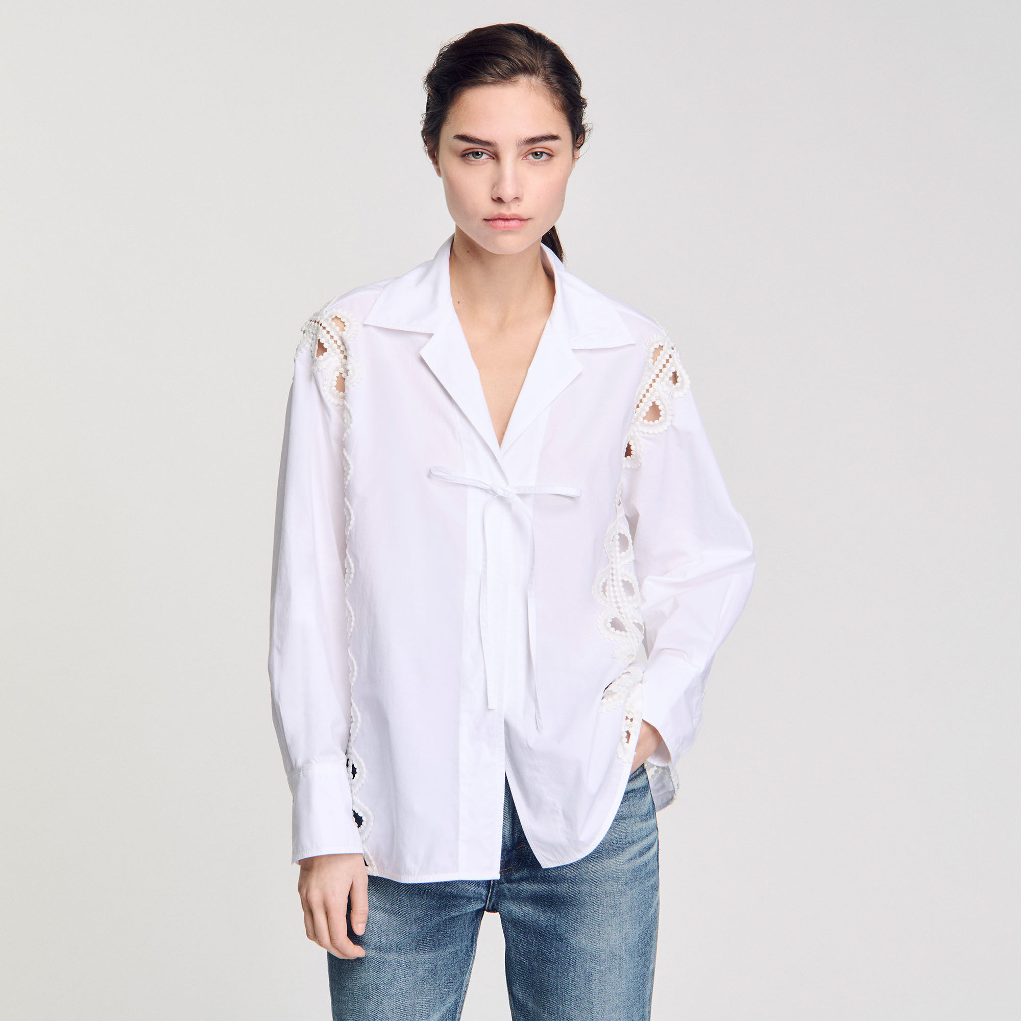 Poplin shirt white / beige For Women | Sandro Paris Poplin shirt white / beige For Women | Sandro Paris