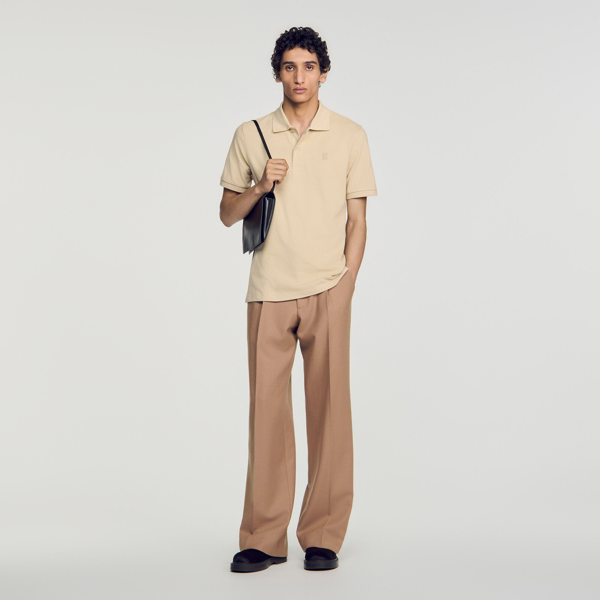 Cotton polo shirt with leather logo