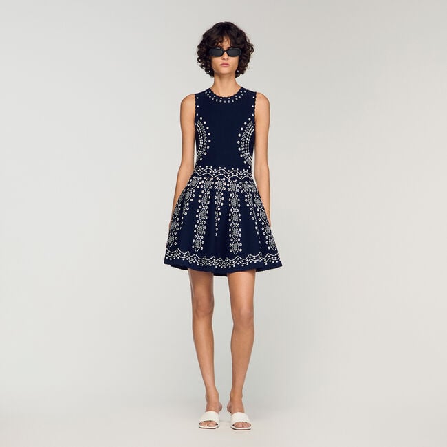 Scarf-print knit short dress