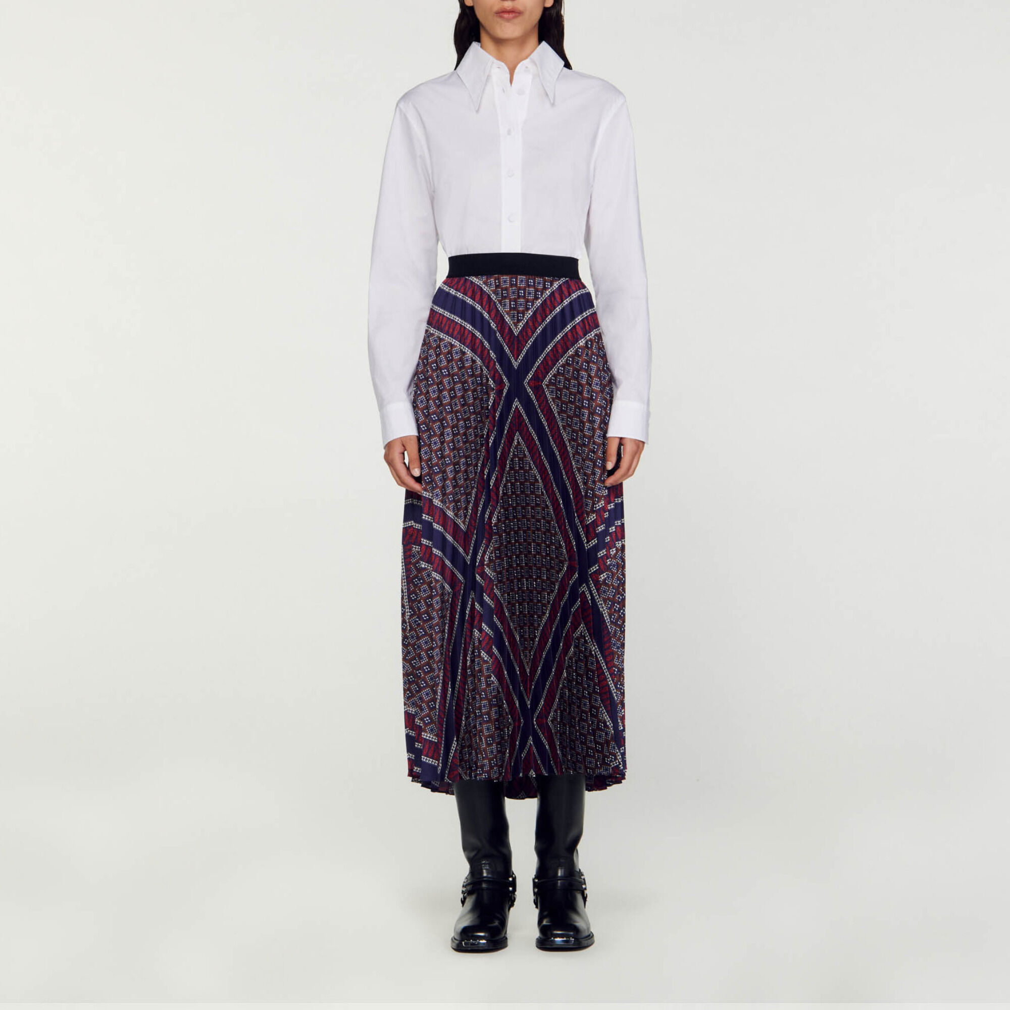 Printed pleated long skirt