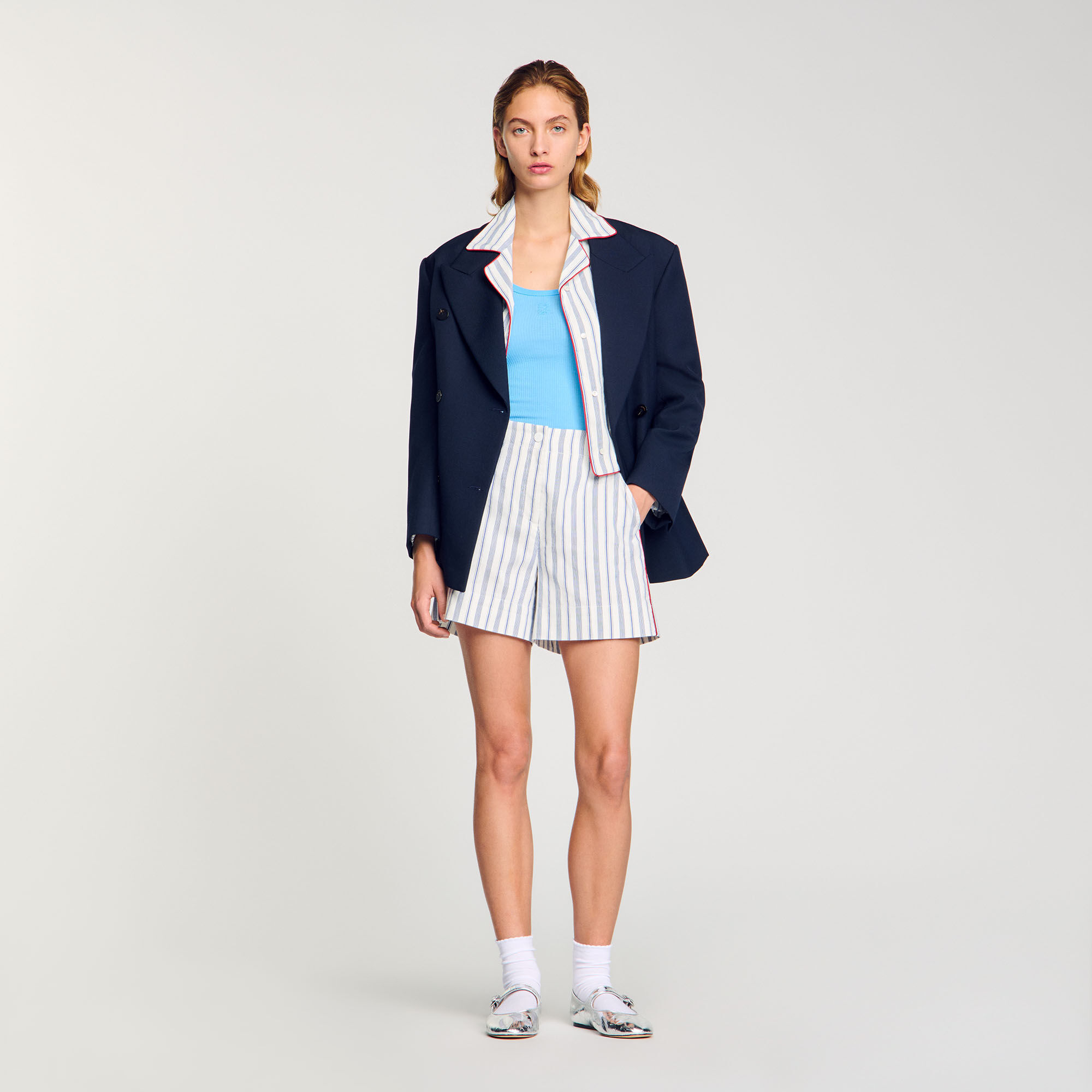 【超ポイントバック祭】 Striped shorts blue For Women | Sandro Paris スーツ・フォーマル・ドレス