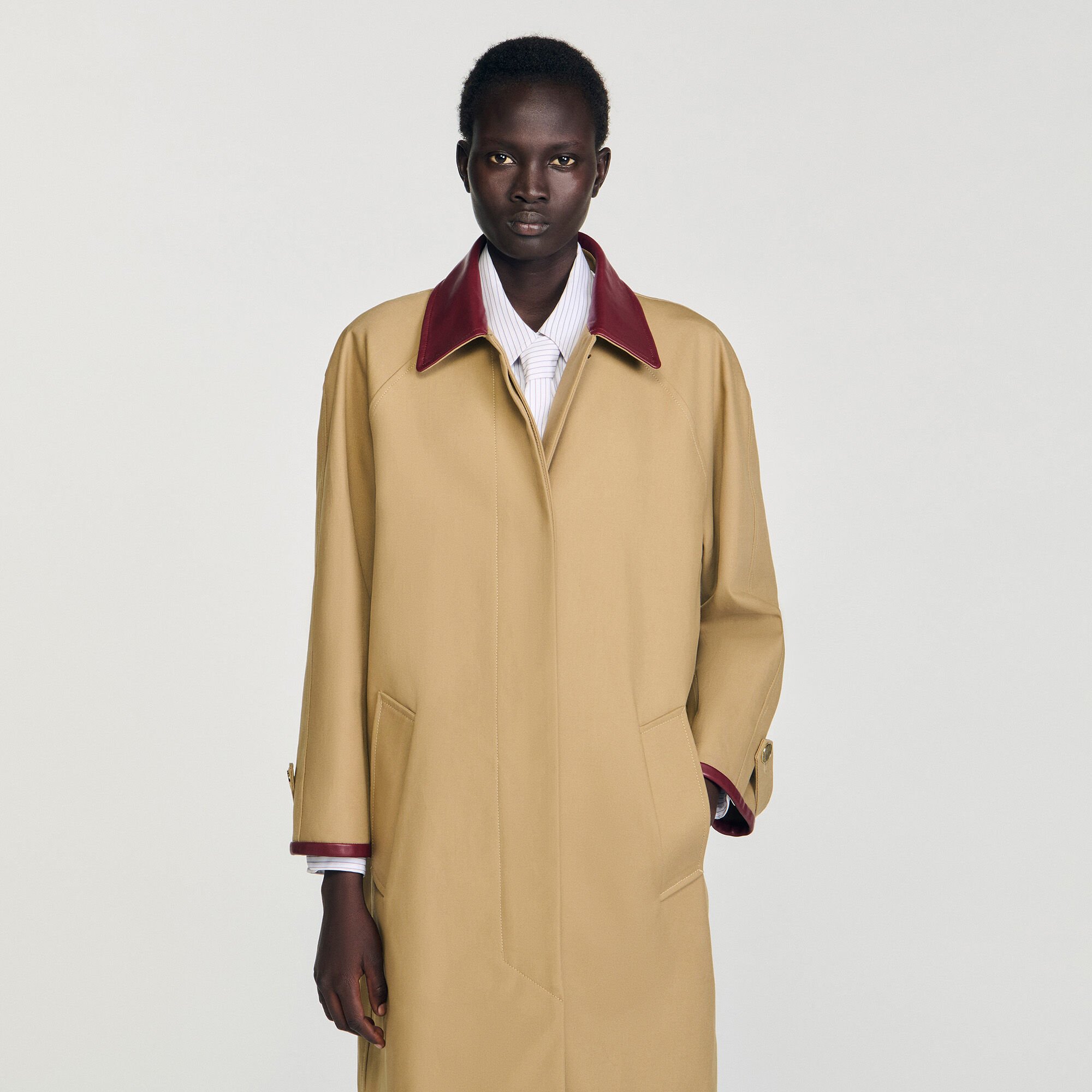 Sandro Parisサンドロ・パリ　ウールジャケットコート　ベージュ　36 Trench coat with rhinestone collar white / beige For Women
