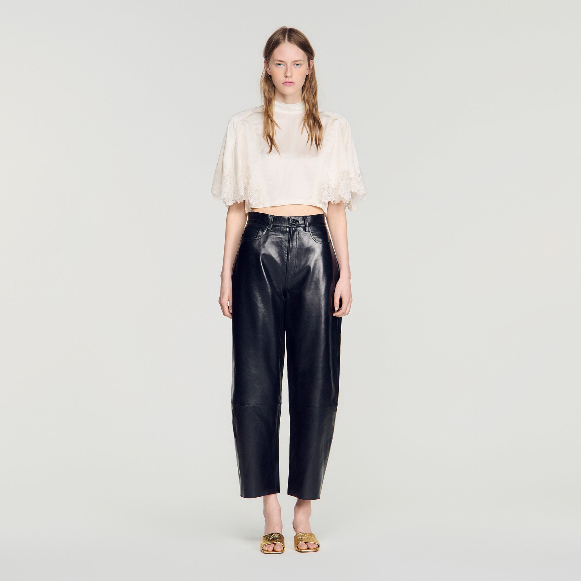 Satin cape-effect crop top