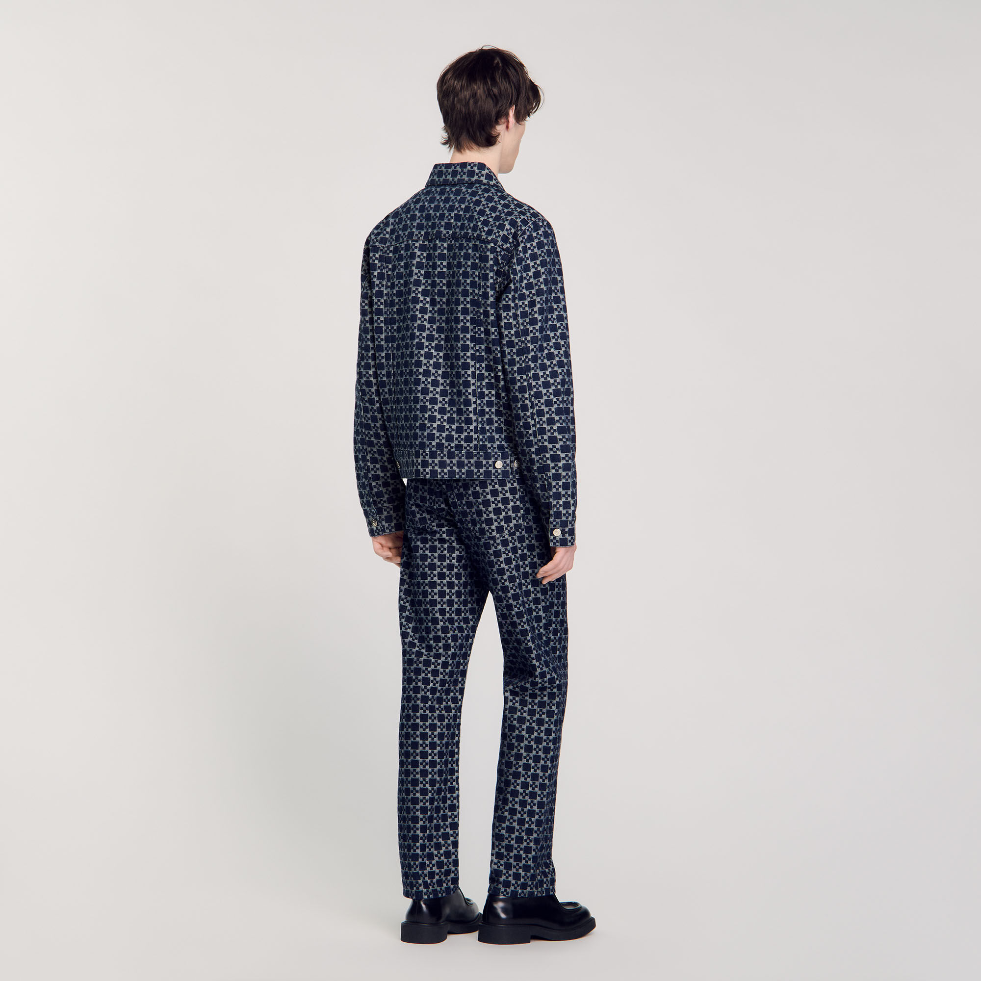 Square cross denim jacket blue for Men | Sandro Paris