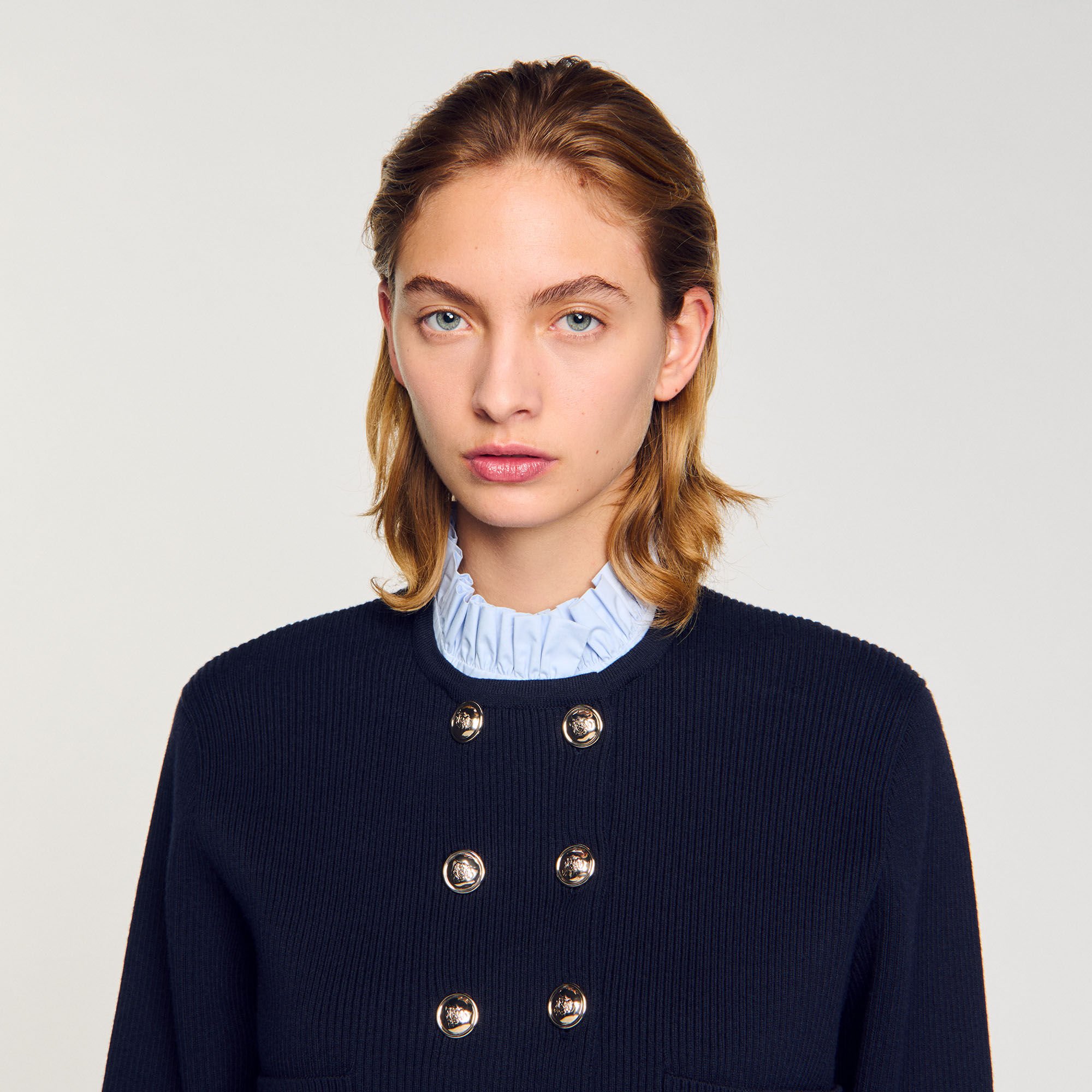 Cardigan with removable ruffled collar