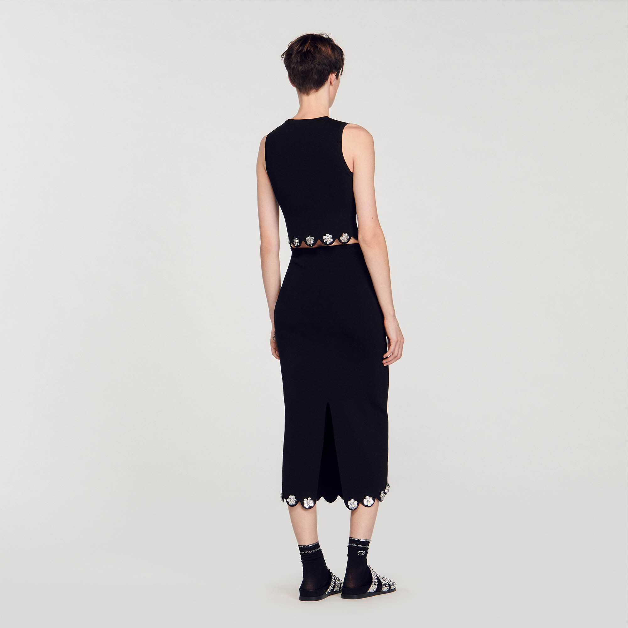 Long knit skirt Black / Gray | Sandro Paris