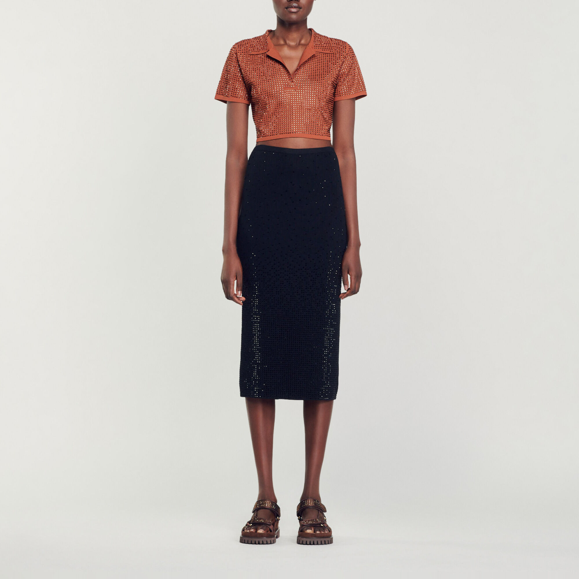 Rhinestone-embellished midi skirt