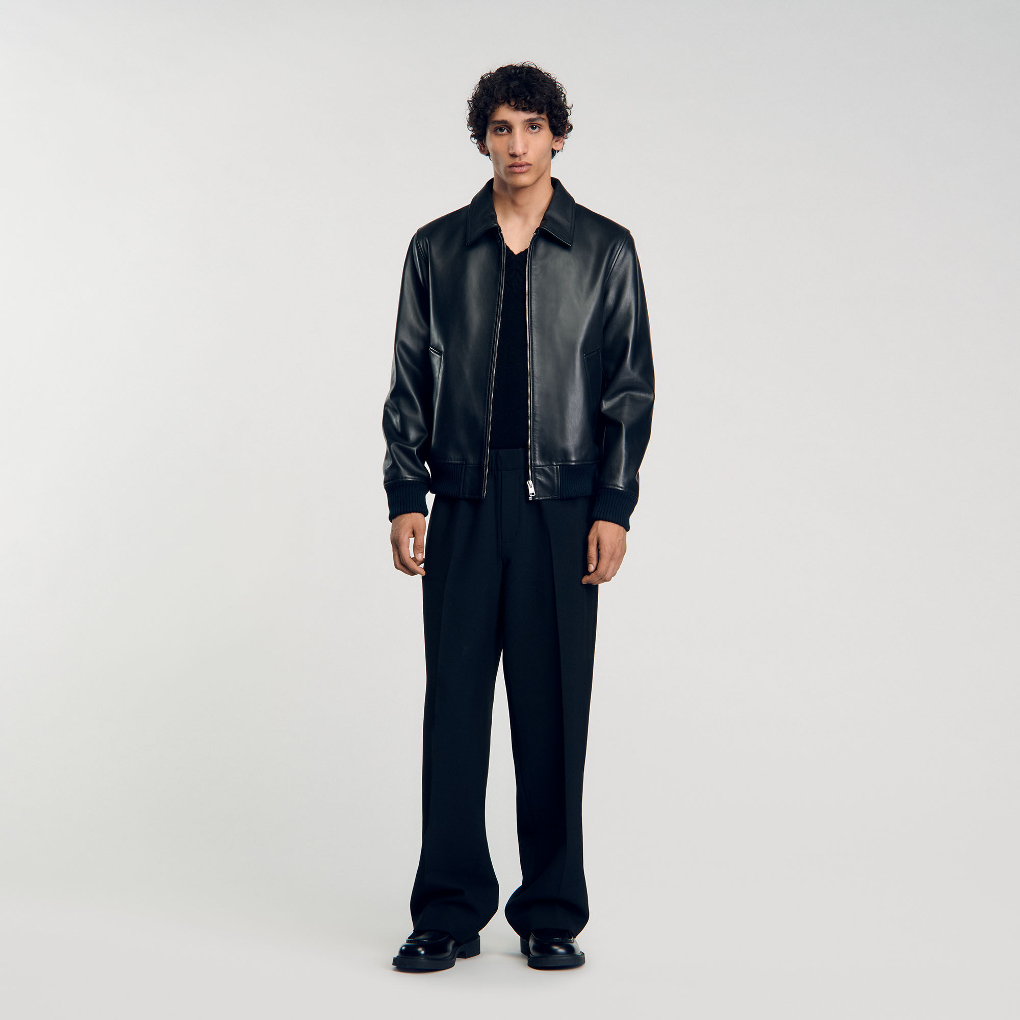 Sandro leather trucker jacket online