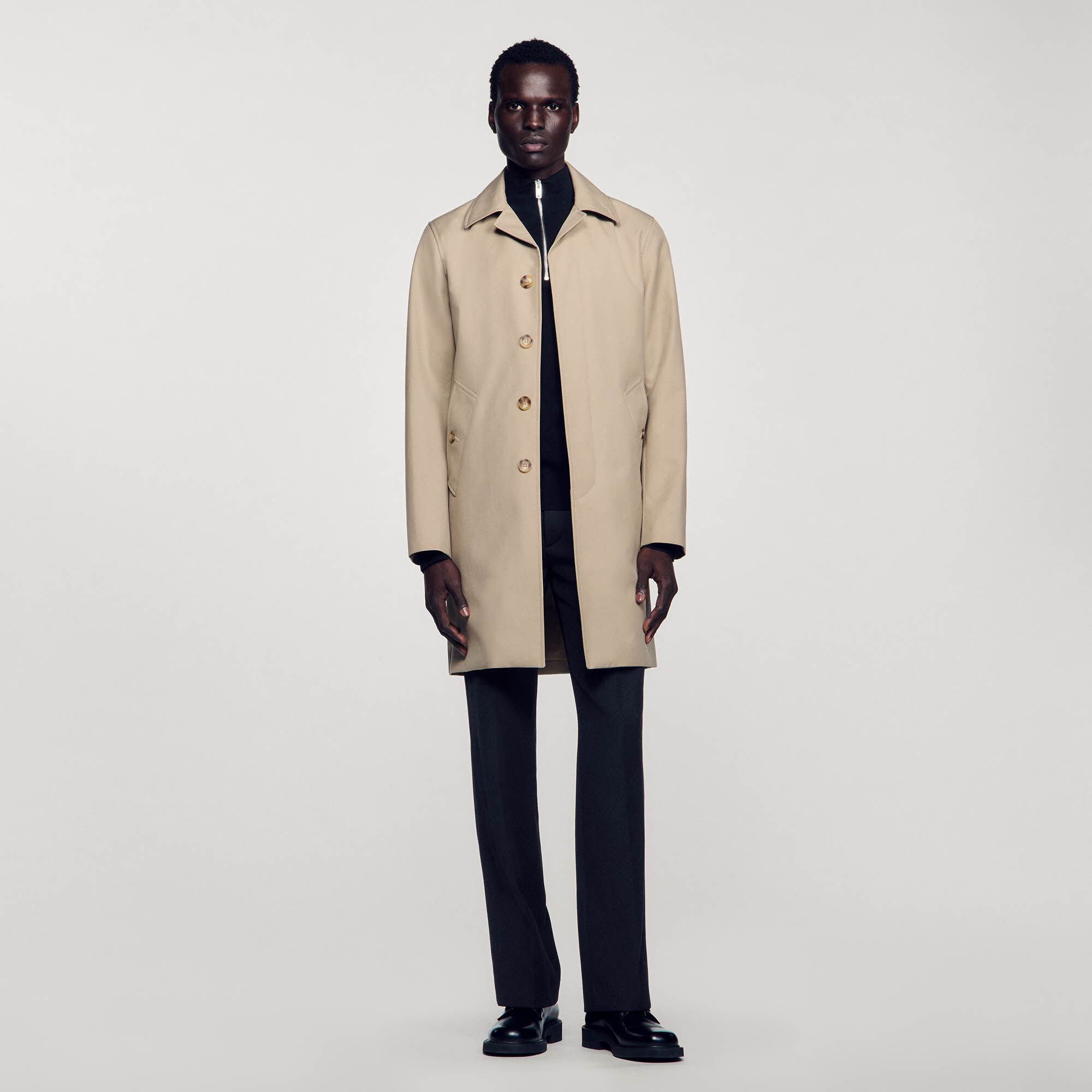 Straight cut waterproof jacket white beige for Men Sandro Paris