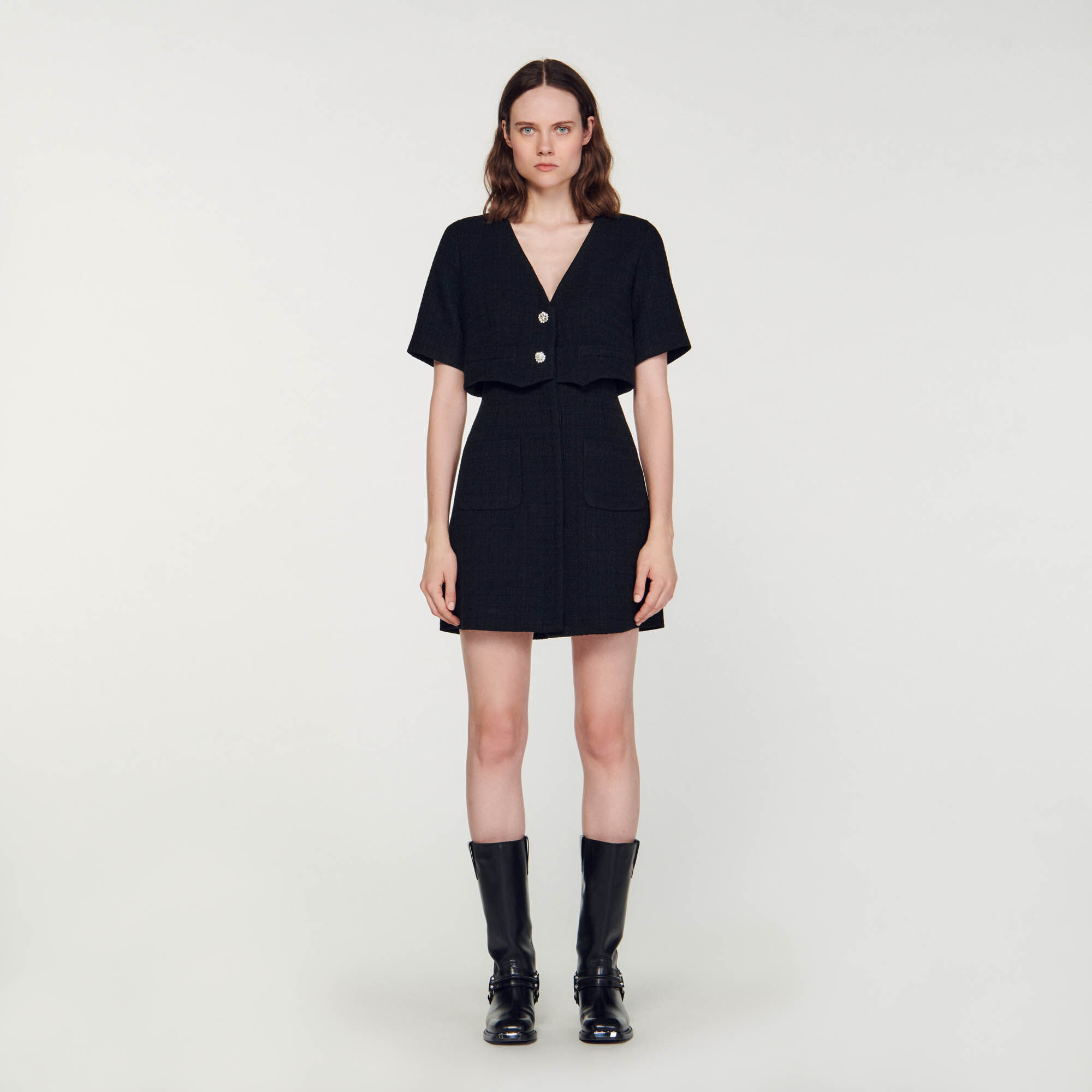 Short tweed dress Black Gray Sandro Paris