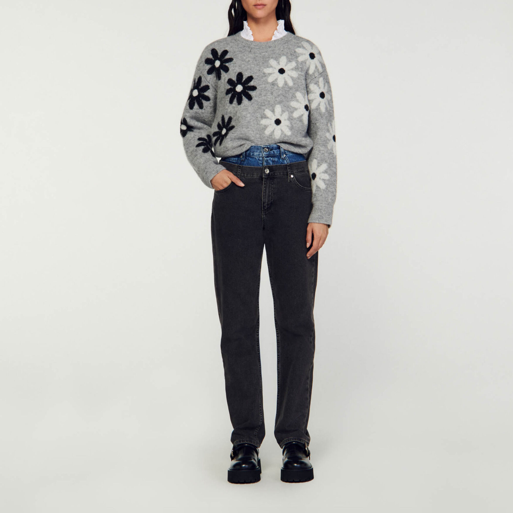 Grey floral sweater clearance