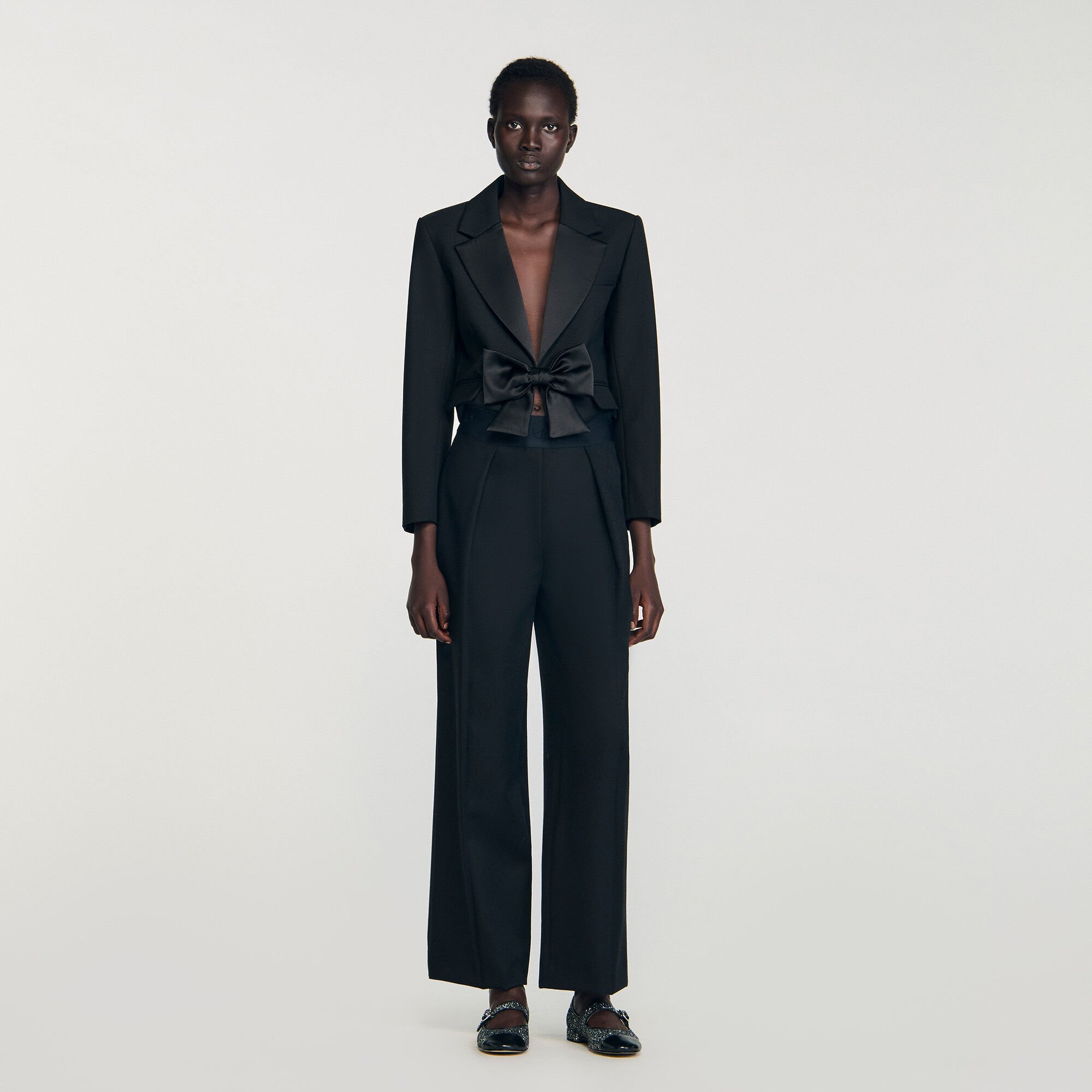 Wide-leg elastic waist trousers