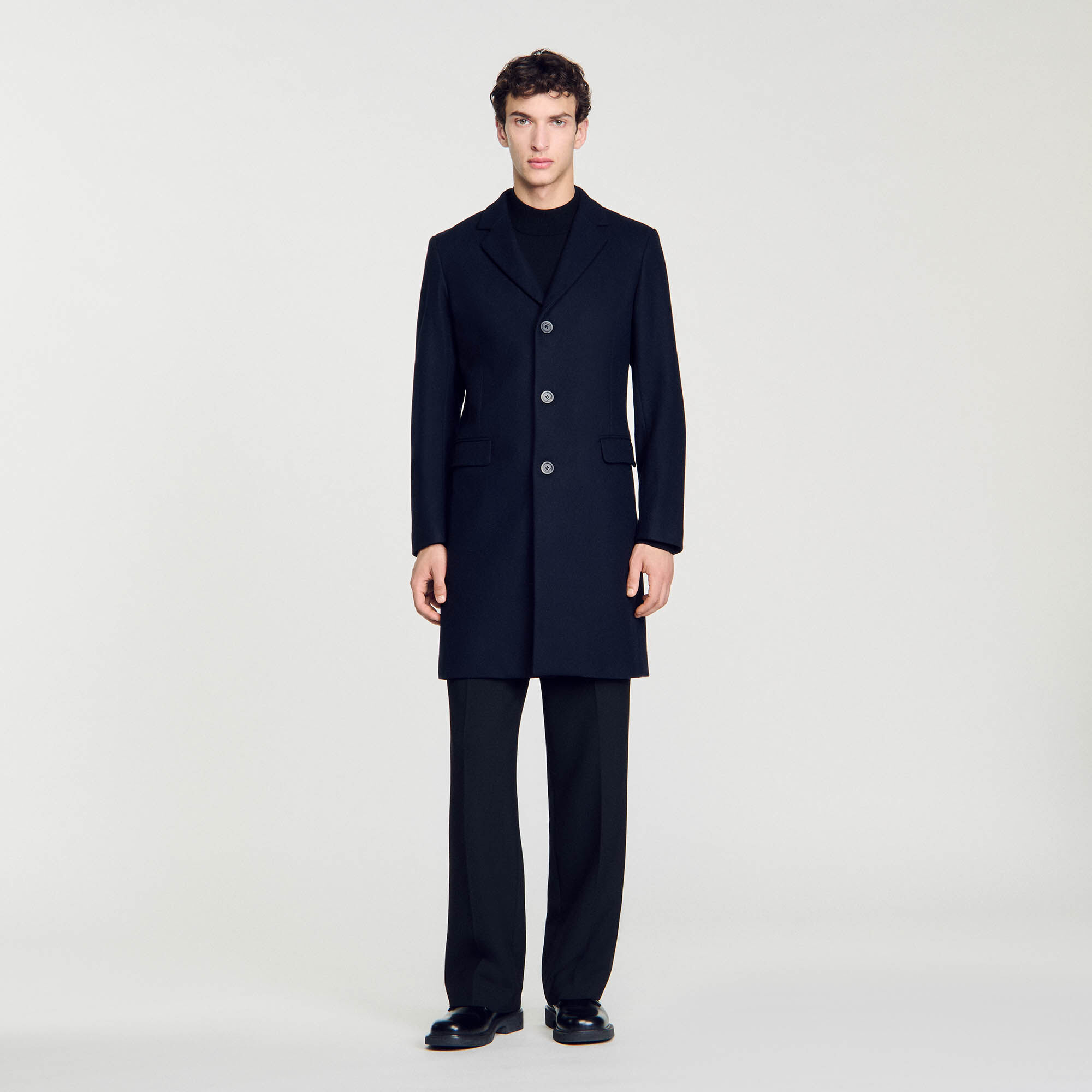 Wool and cashmere coat blue for Men Sandro Paris