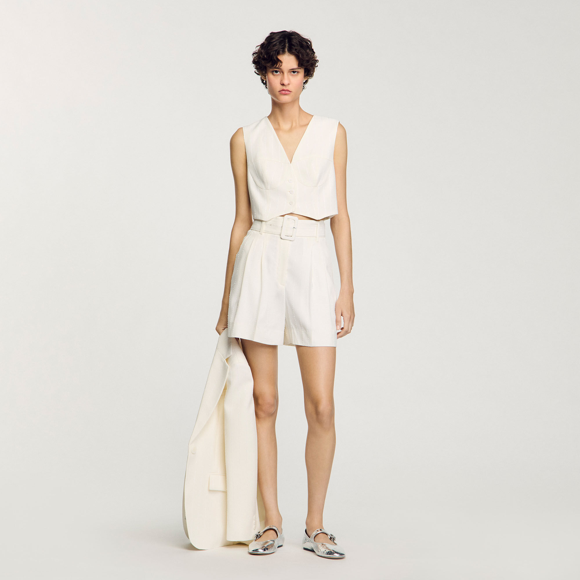 すっきりハイウエスト!フランス発 Sandro Paris ショートパンツ High-waisted shorts with buttons black / gray For Women