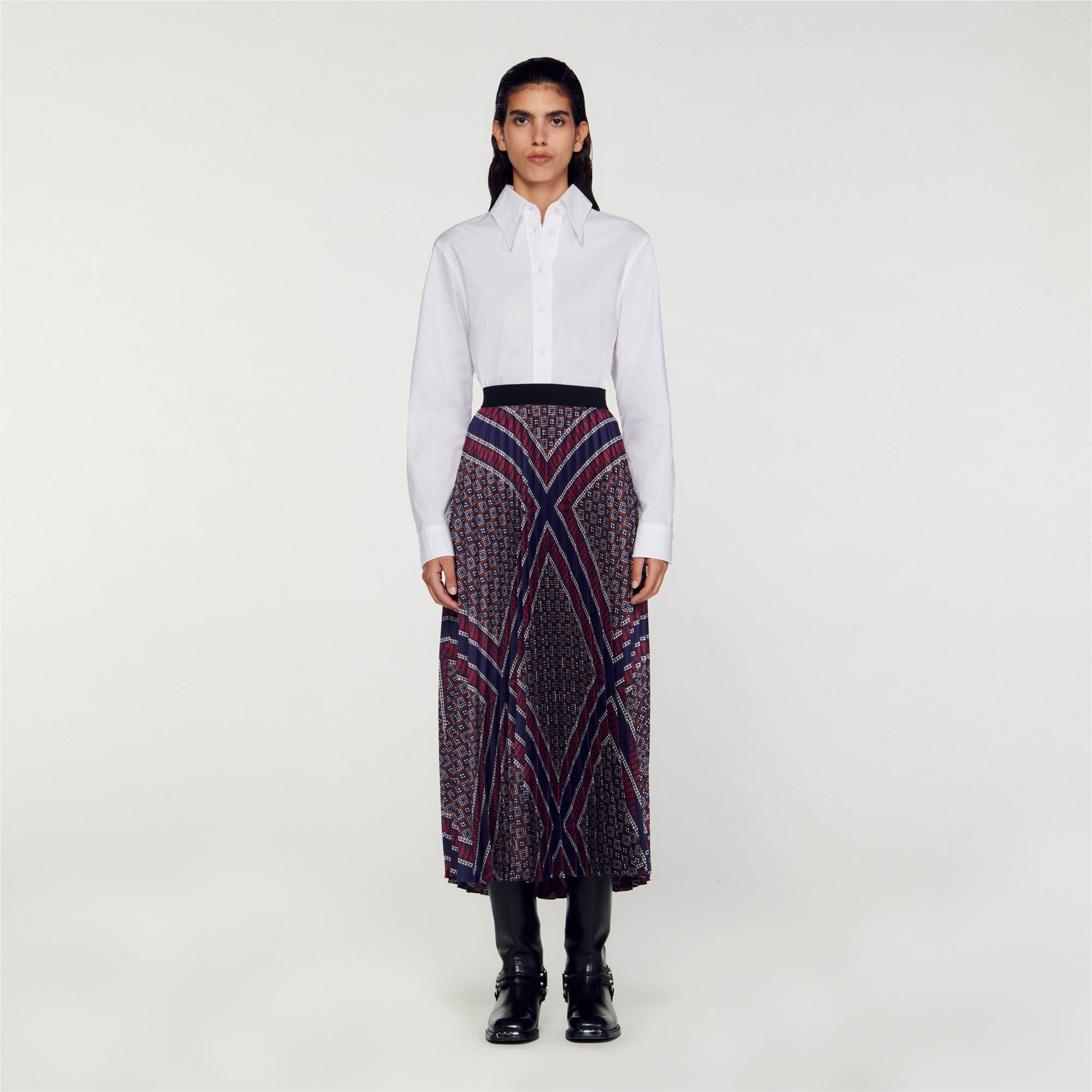 Printed pleated long skirt Brown Sandro Paris
