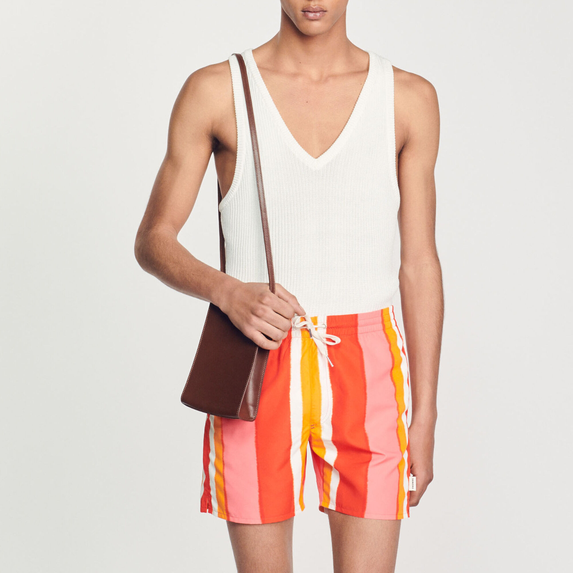 Printed striped swim shorts