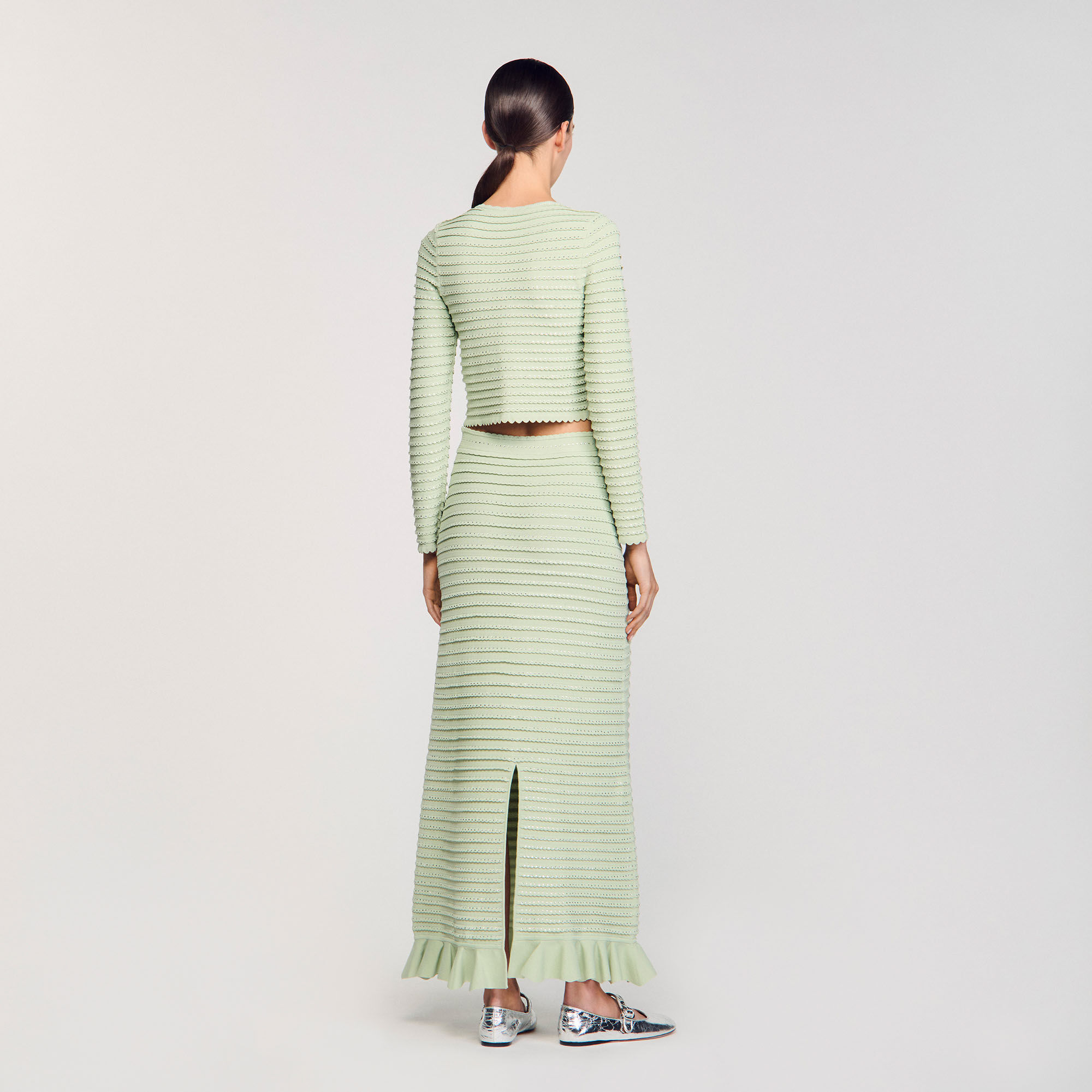 Rhinestone knit maxi skirt green For Women | Sandro Paris