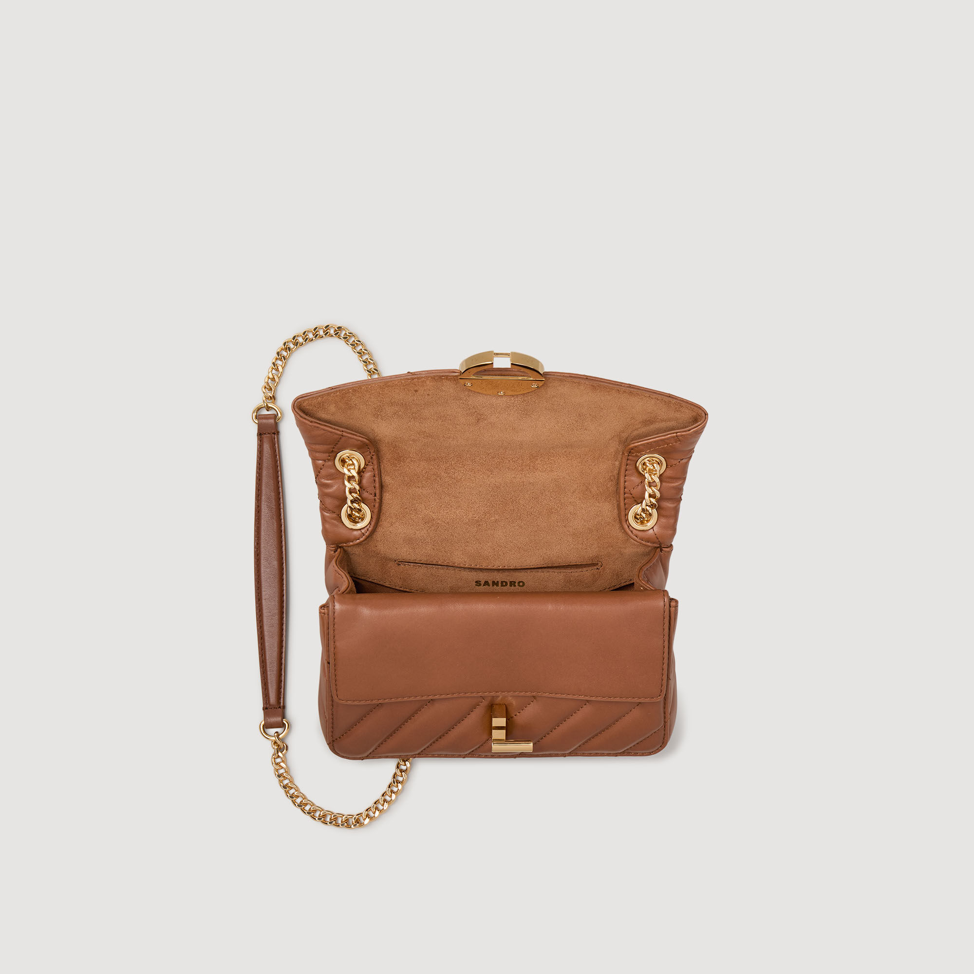 ＊人気＊ SANDRO  Yza スムースレザー バッグ スモール Yza small plain leather bag black / gray For Women | Sandro
