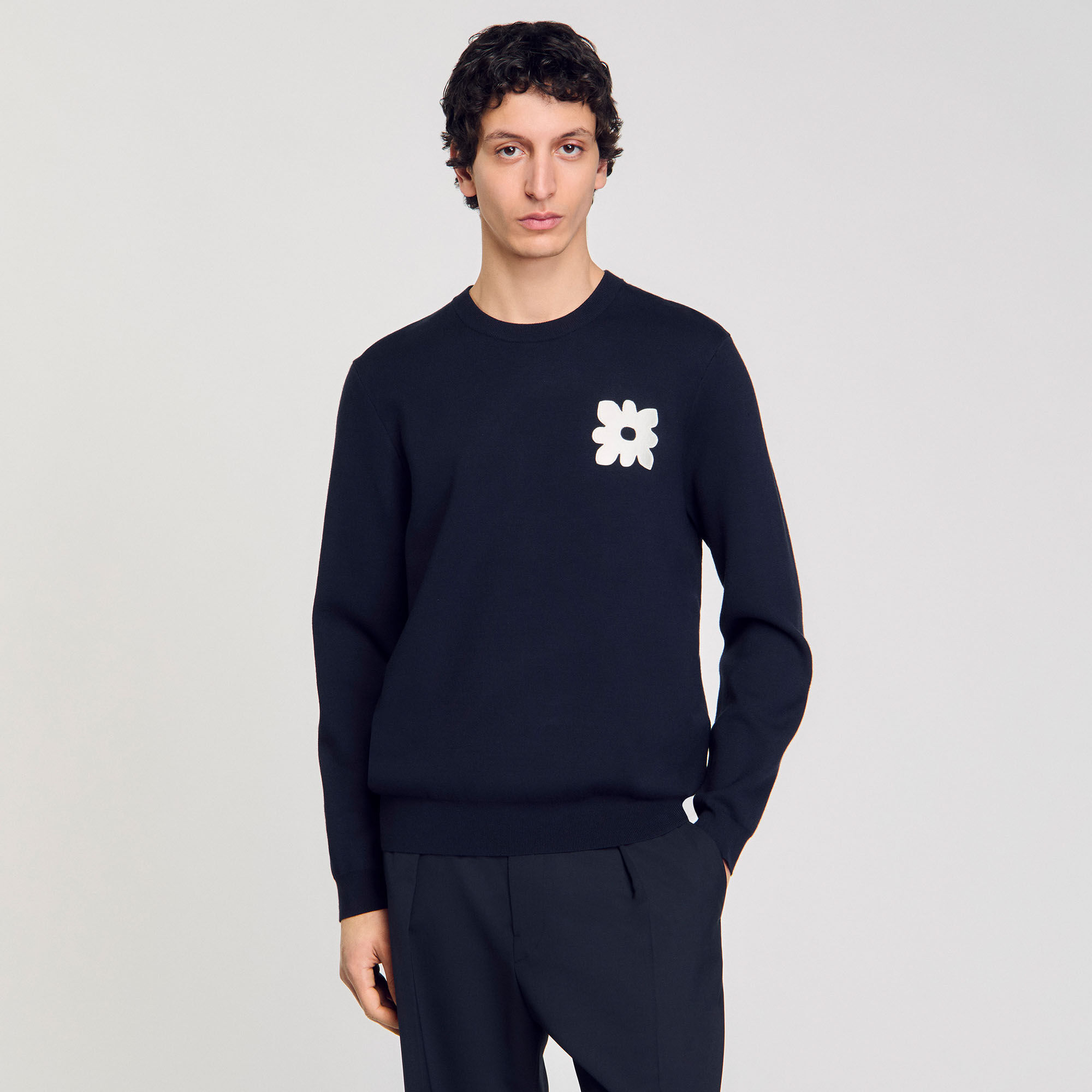 Sandro サンドロ Rhinestone denim top blue For Women | Sandro Paris