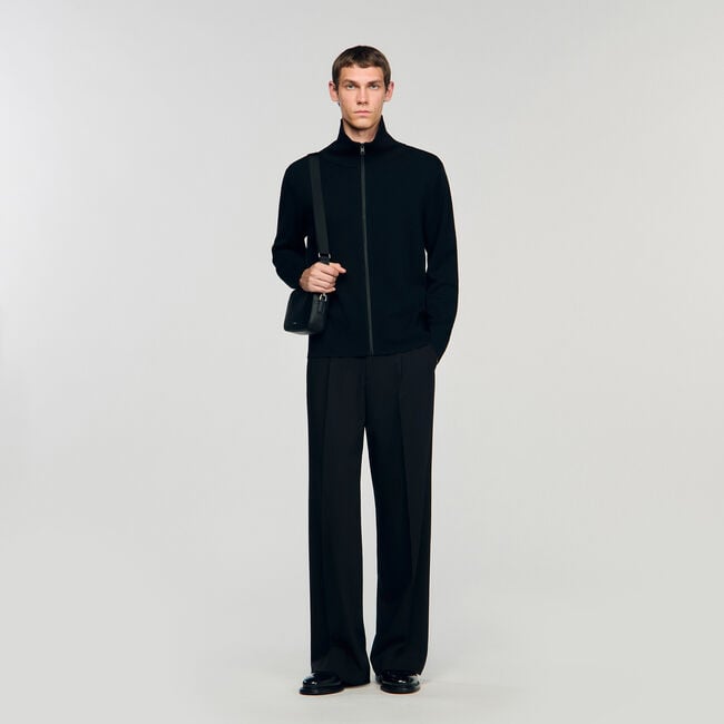 Zip-up wool cardigan