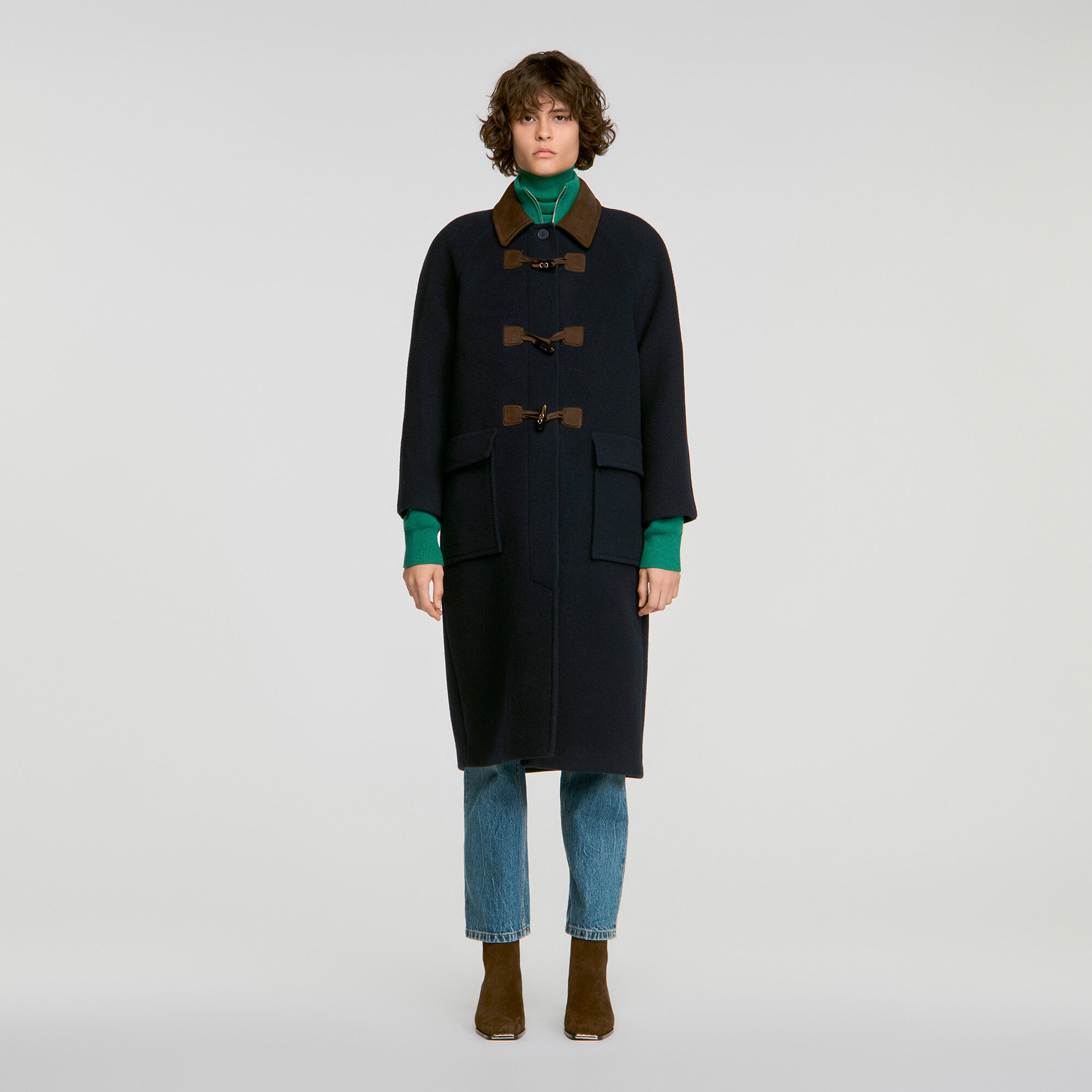Double-faced wool duffel coat blue For Women | Sandro Paris