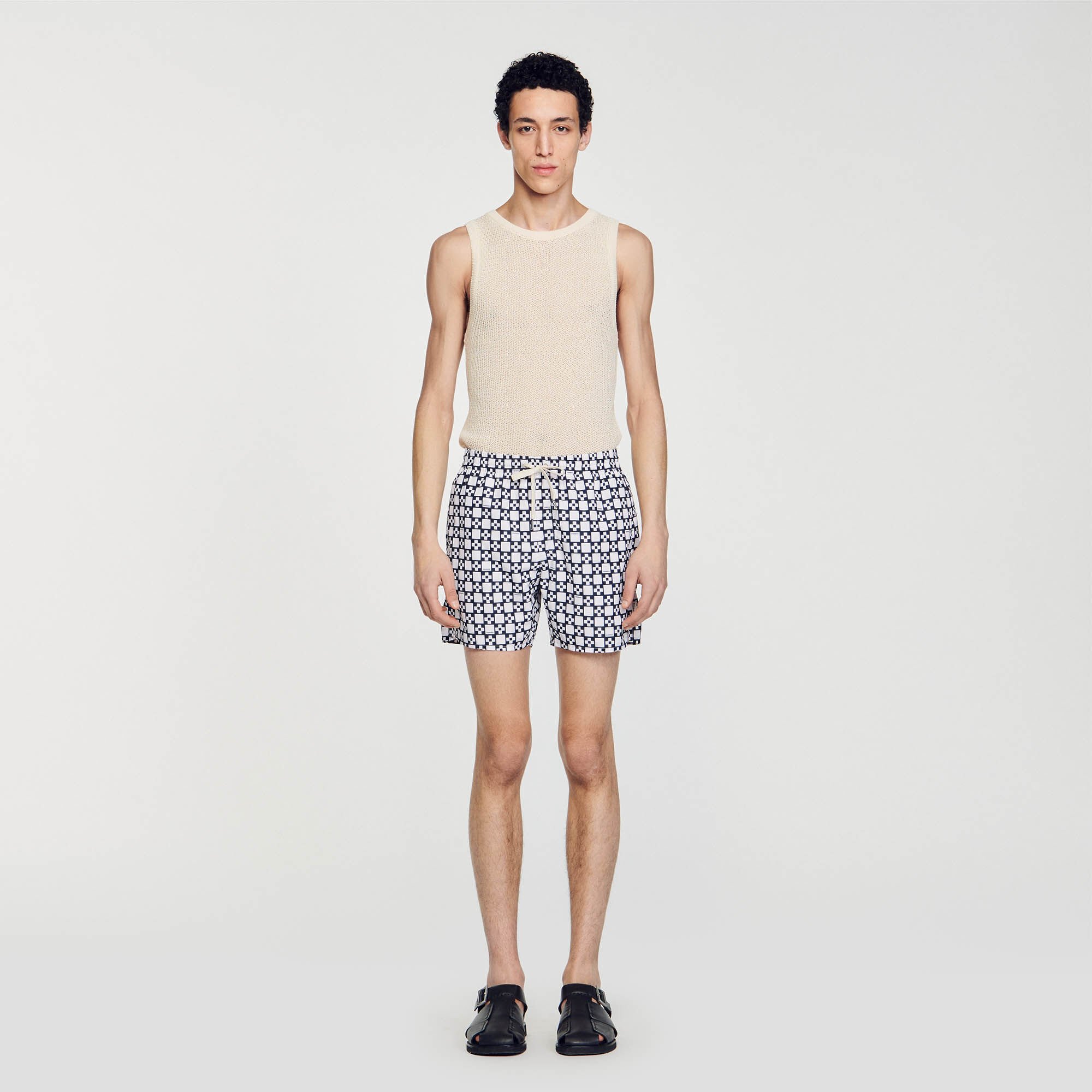 Square Cross swim shorts white beige for Men Sandro Paris