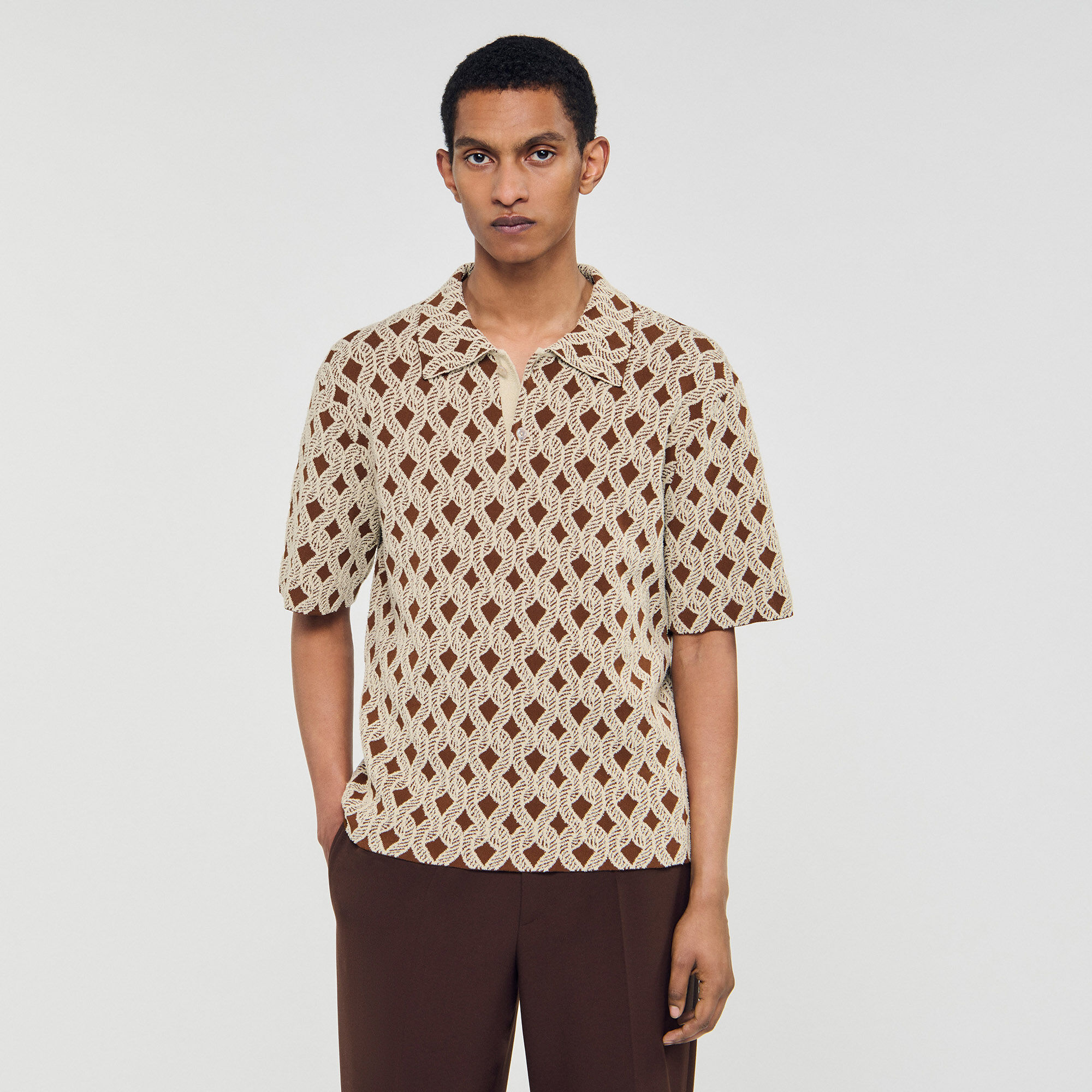 Rope jacquard cardigan shirt