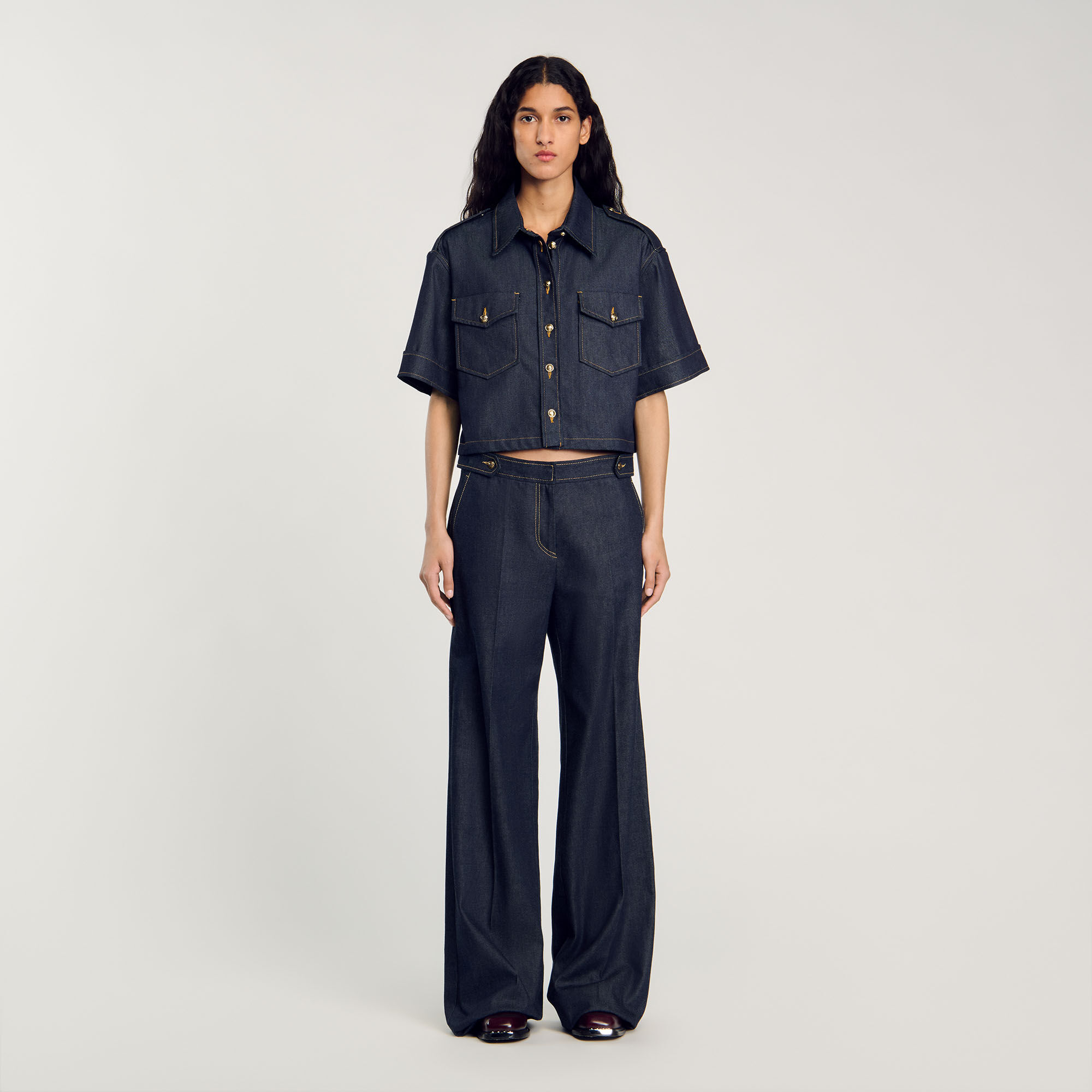 【Anyone more】Setsu black blue raw denim wide pants J414 14oz Black Selvedge Denim - Classic Straight Fit – Blue