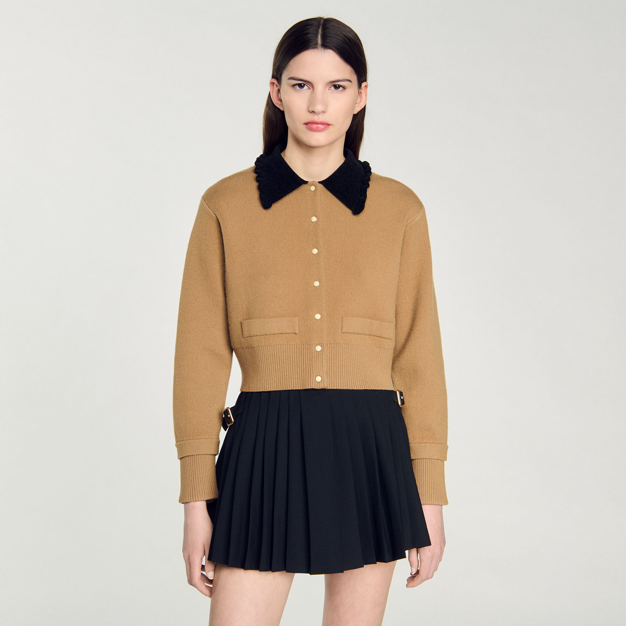 Cropped coatigan white / beige For Women | Sandro Paris