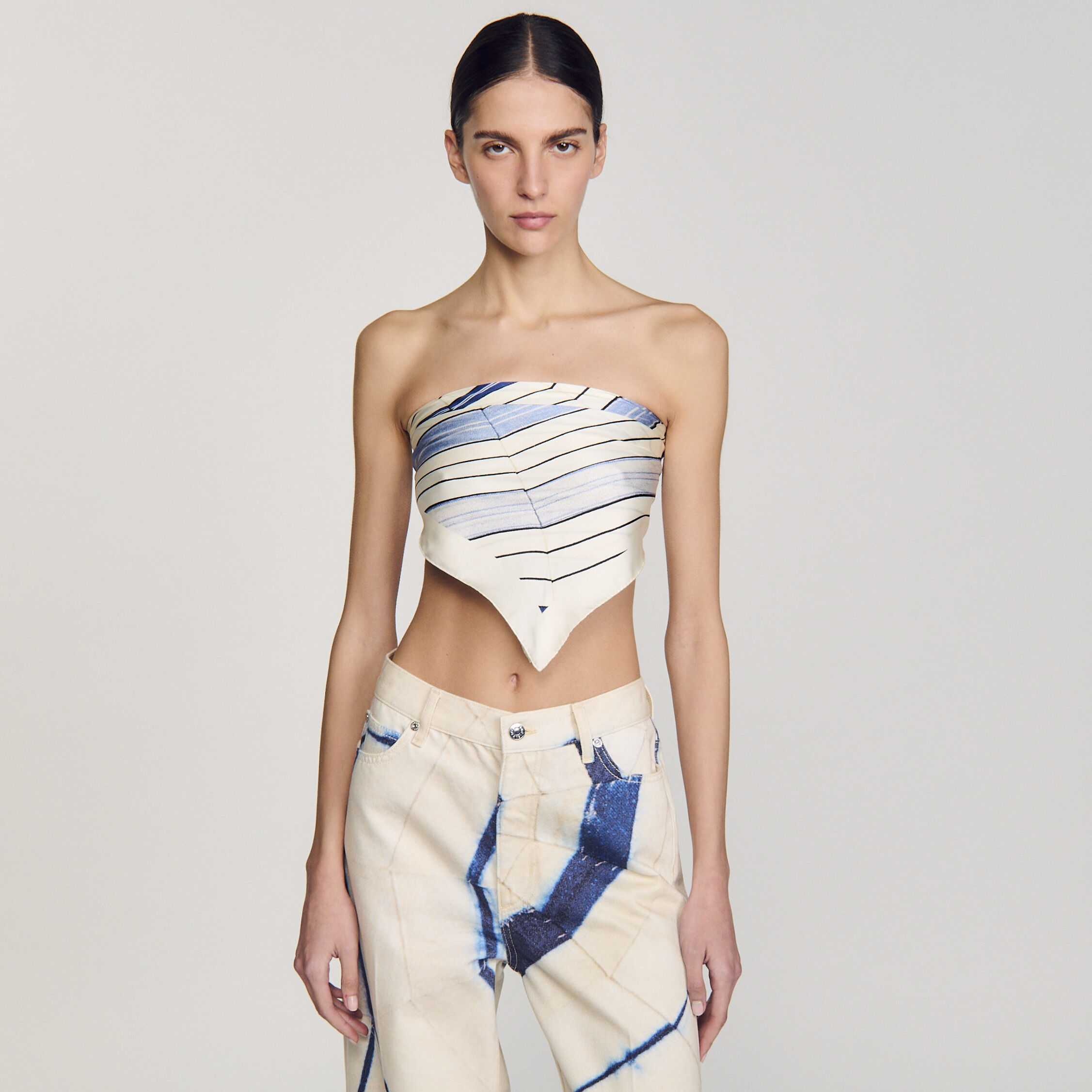 Striped silk scarf blue For Women | Sandro Paris