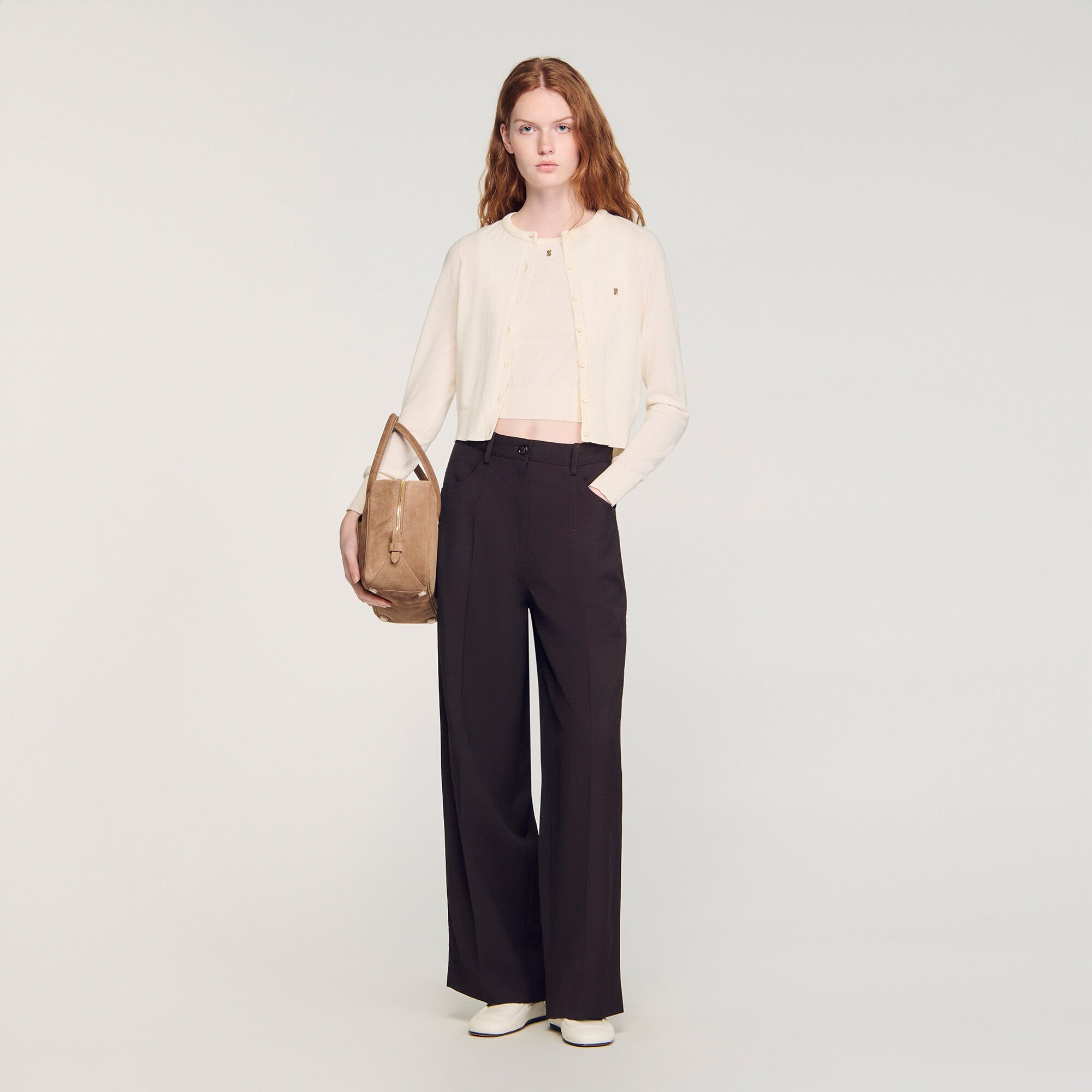 Padded round neck cropped cardigan