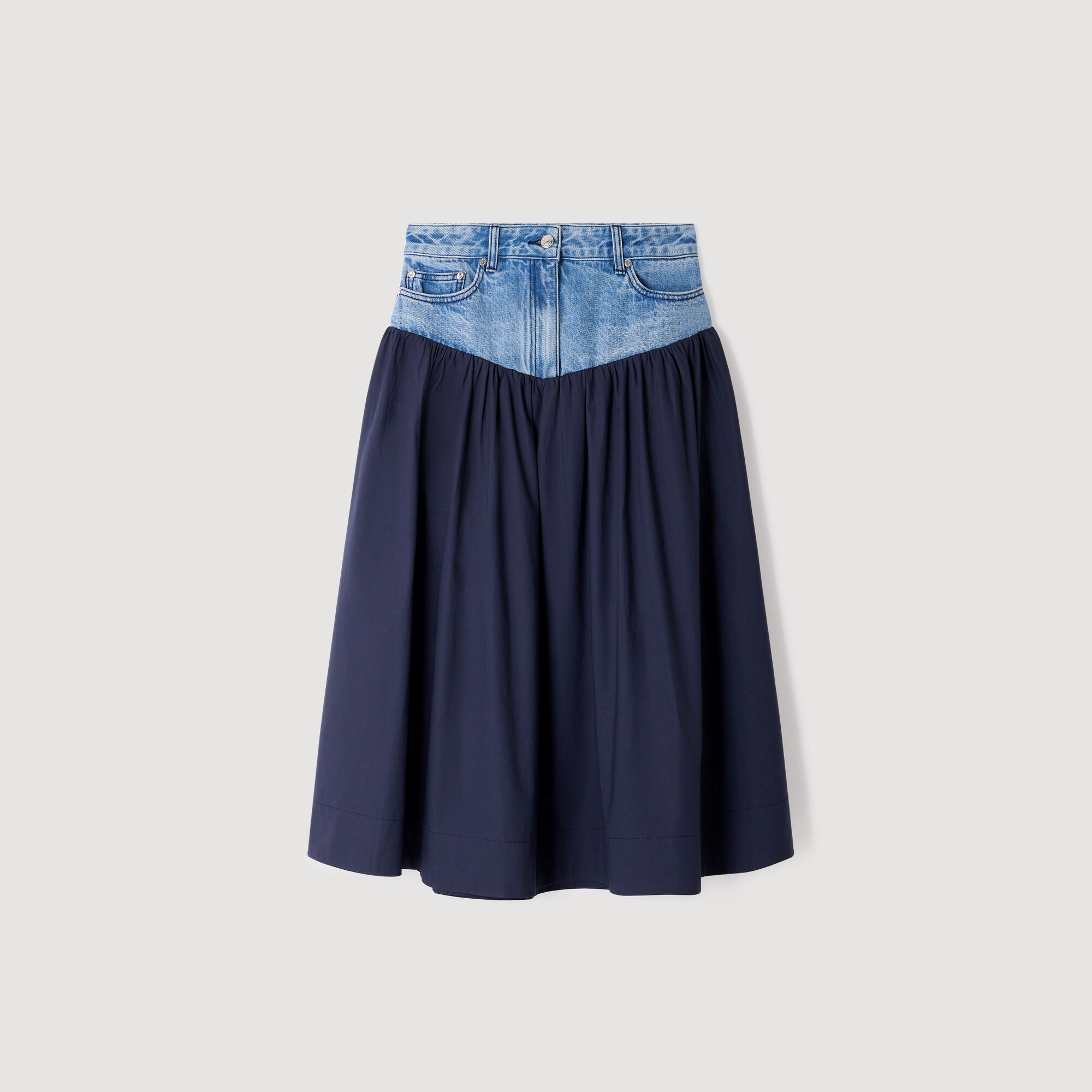Mixed-material maxi skirt blue For Women | Sandro Paris