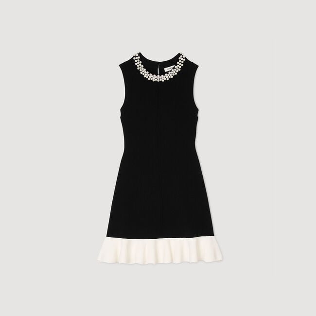 Short knit dress with beaded neck