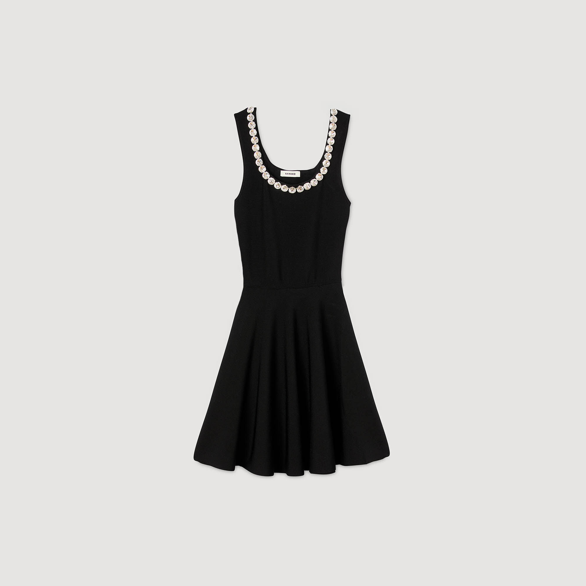 Short dress with rhinestone neck